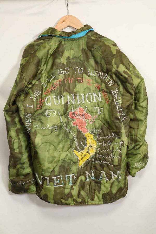1969年〜70年 ベトナム戦争 ERDL迷彩ポンチョ製 ツアージャケット ベトジャン QUINHON 中古品