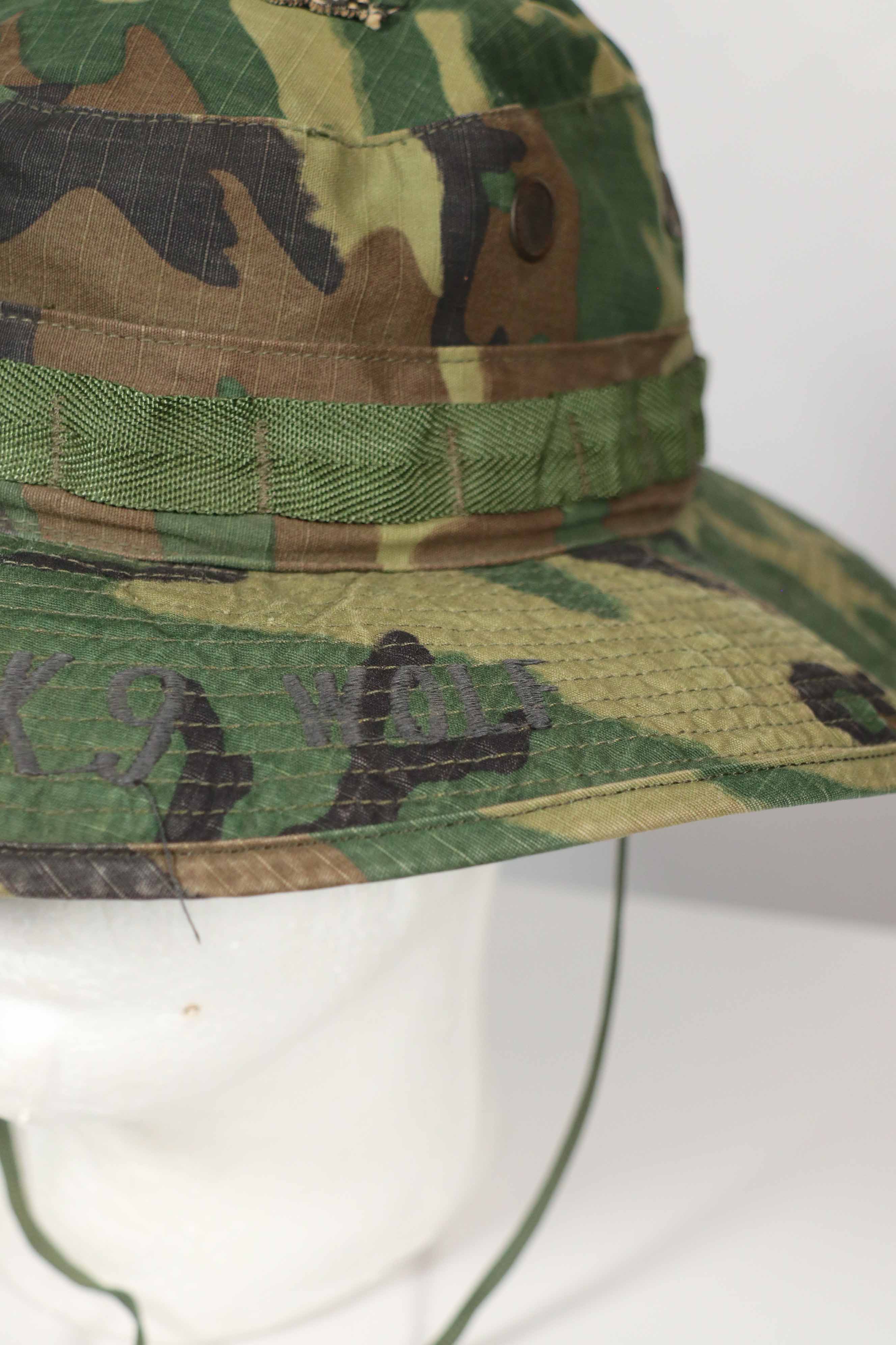 実物 ERDL 官給品ブーニーハット アメリカ軍 K-9 軍用犬 ローカルメイドパッチ&刺繍入り