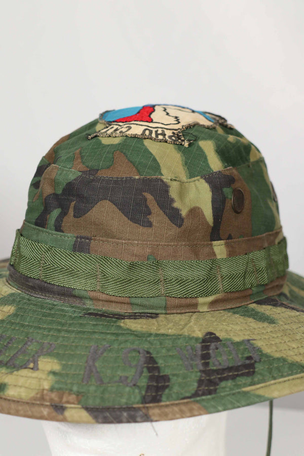 実物 ERDL 官給品ブーニーハット アメリカ軍 K-9 軍用犬 ローカルメイドパッチ&刺繍入り