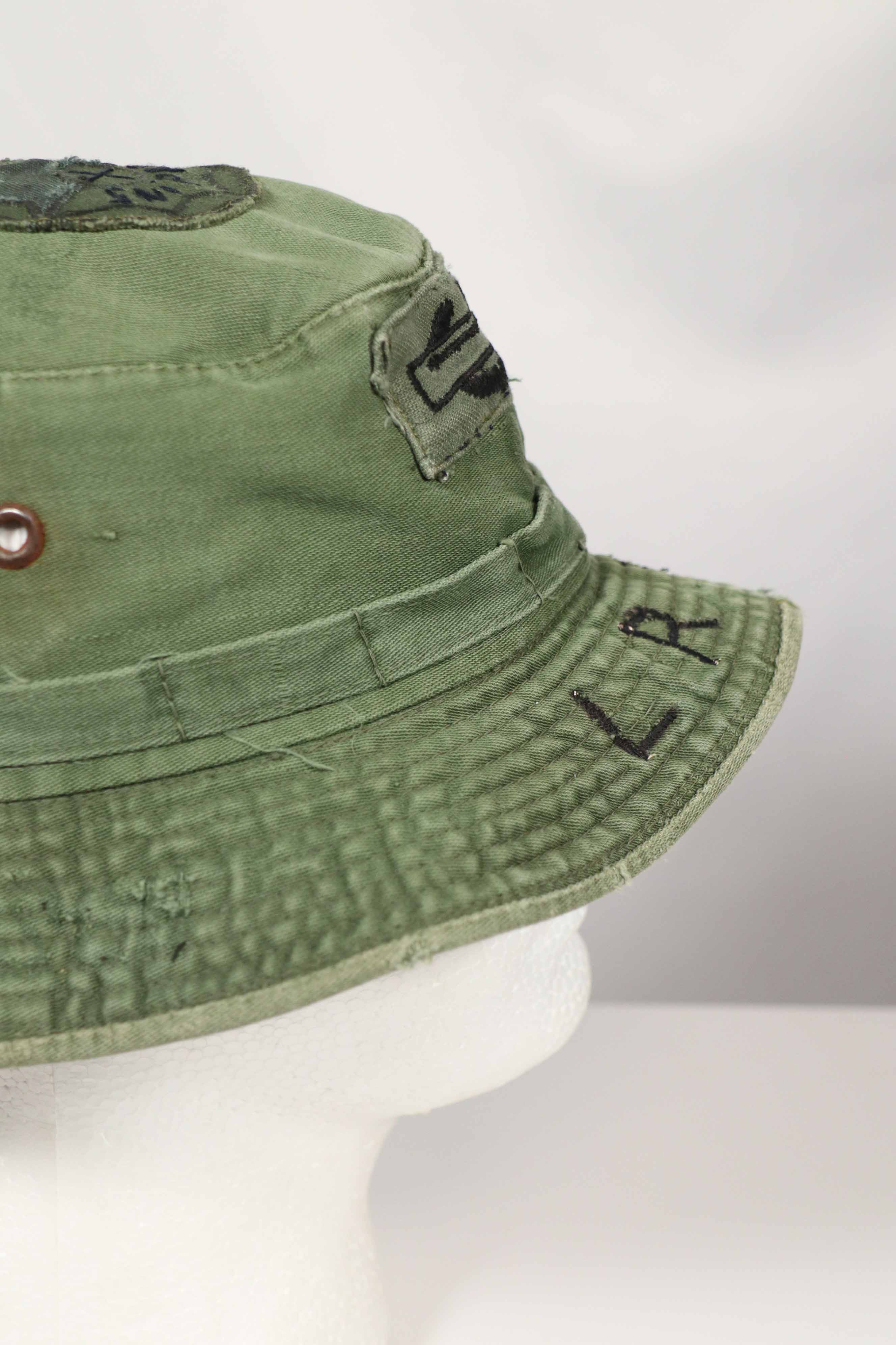 実物 ローカルメイド ODブーニー 9th Infantry Divition LRRP 直接刺繍&狙撃手パッチ付き ブーニーハット
