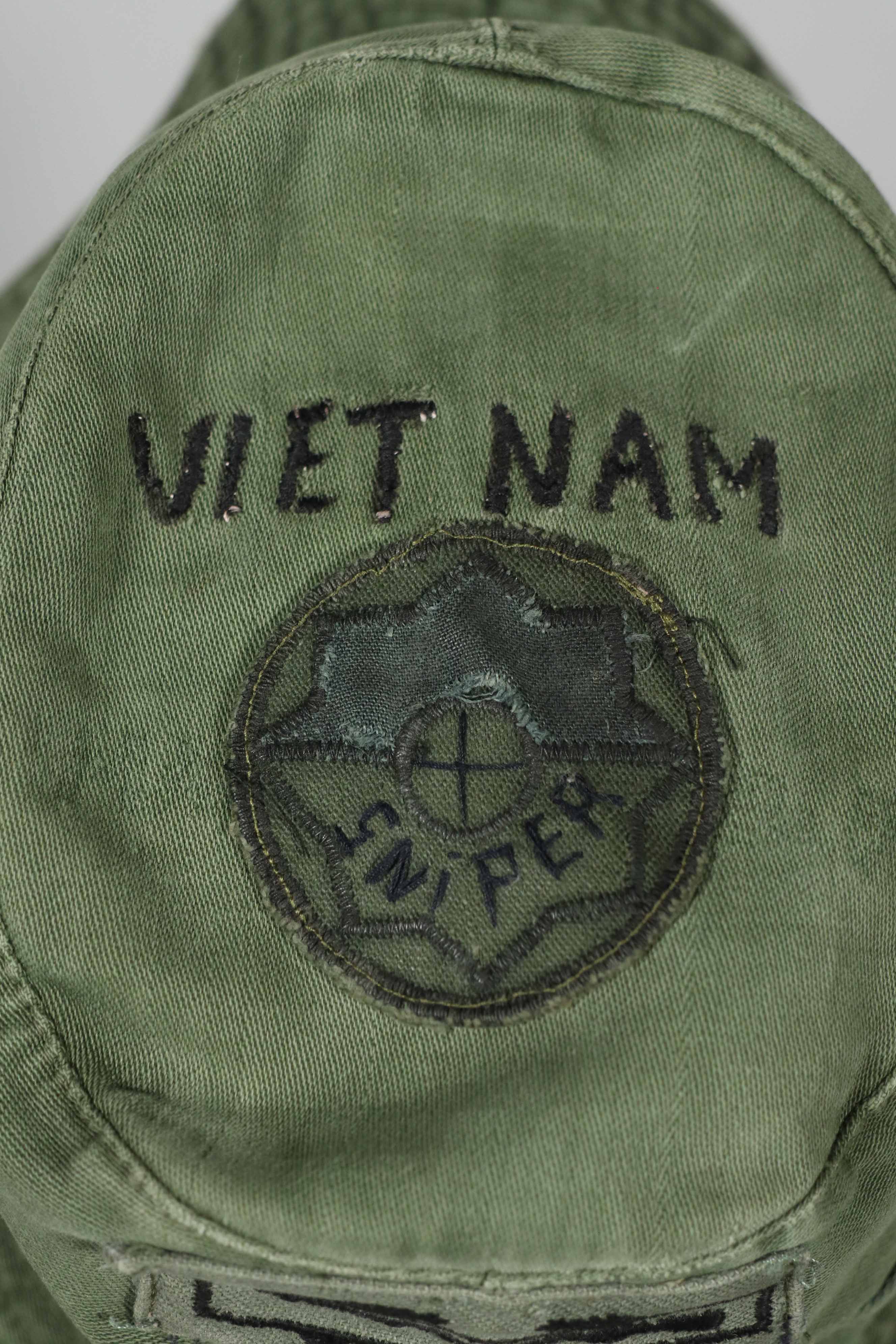 実物 ローカルメイド ODブーニー 9th Infantry Divition LRRP 直接刺繍&狙撃手パッチ付き ブーニーハット