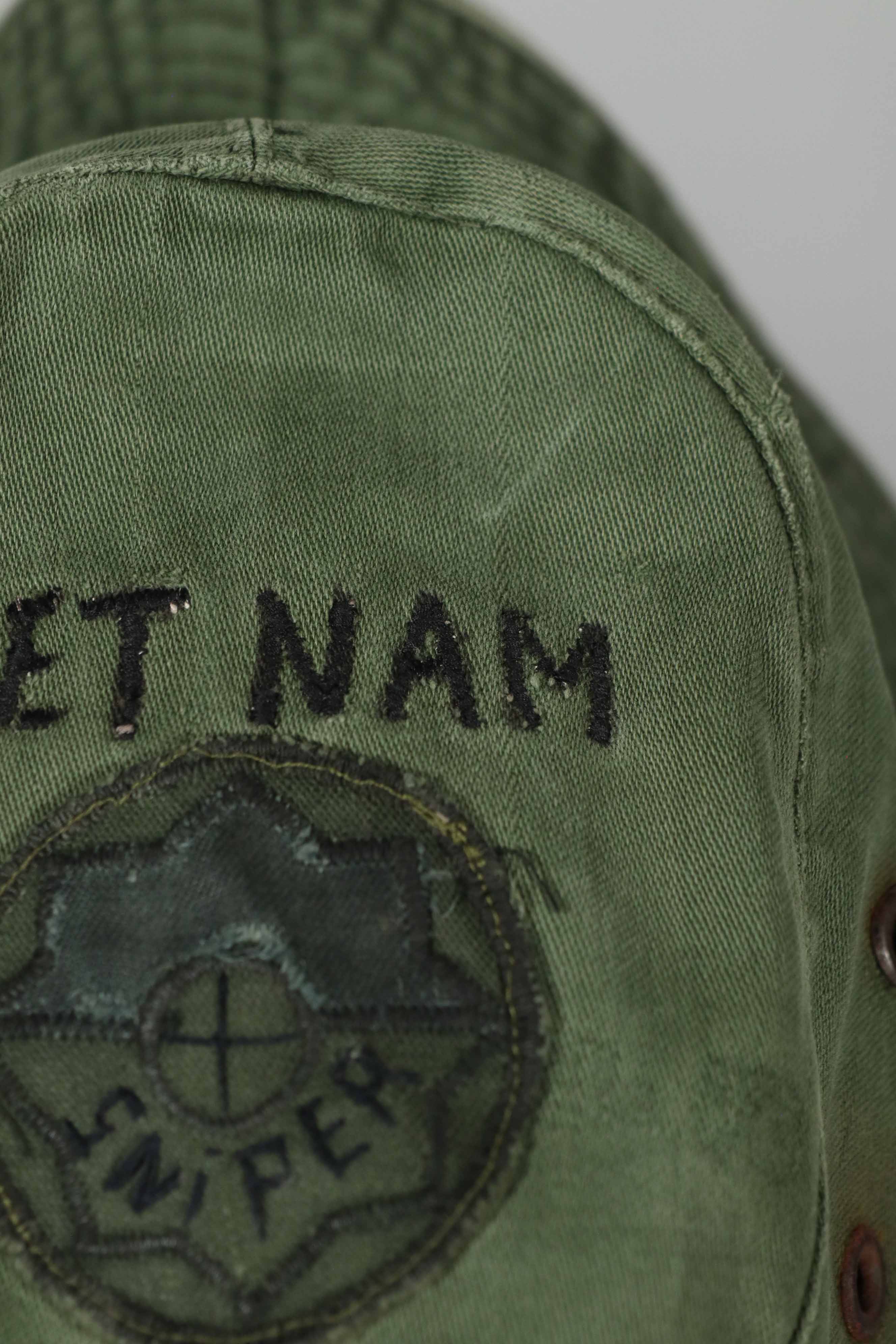 実物 ローカルメイド ODブーニー 9th Infantry Divition LRRP 直接刺繍&狙撃手パッチ付き ブーニーハット