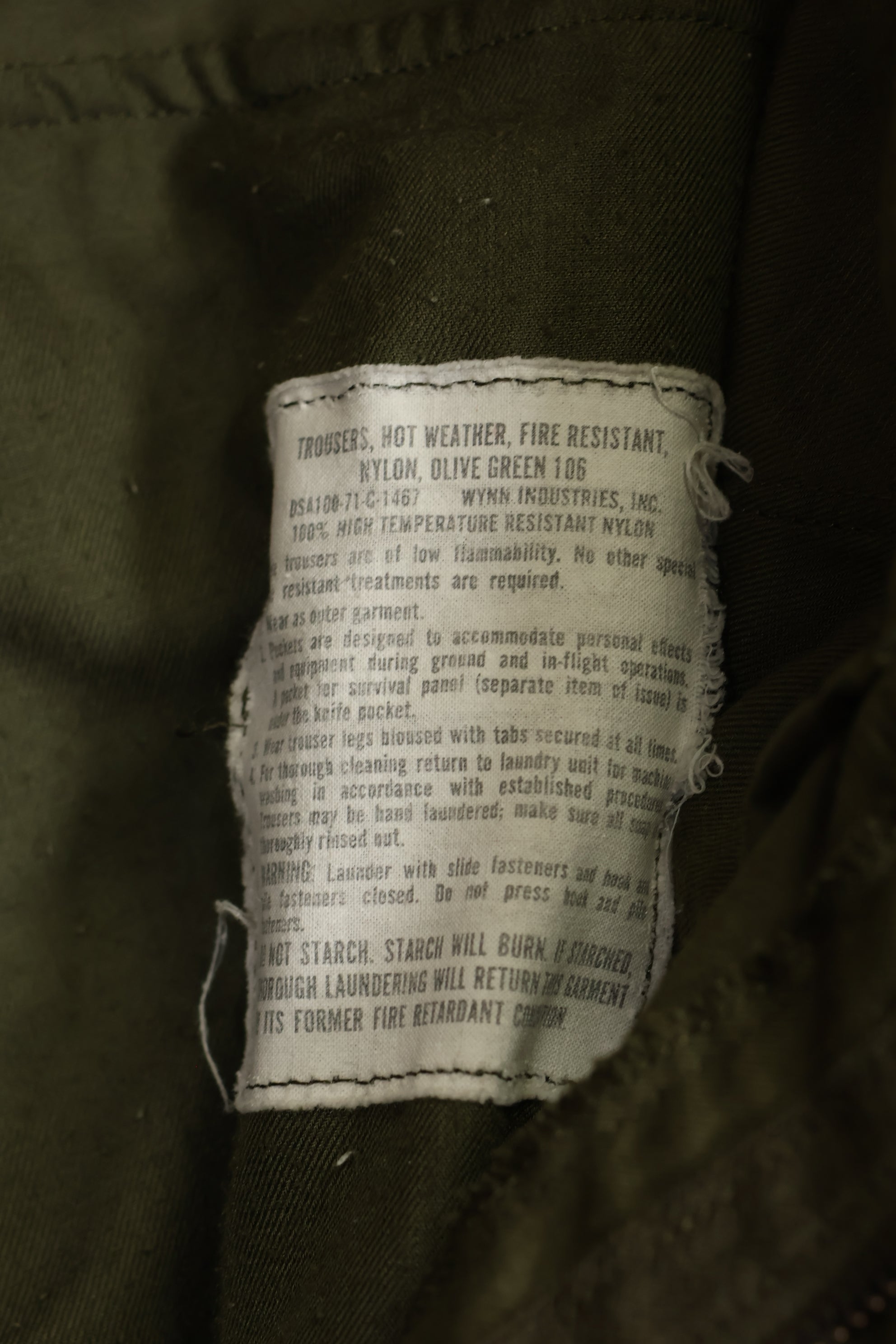 1971年製 ヘリコプターパイロット 難燃性素材 パンツ NOMEX S-R 中古品