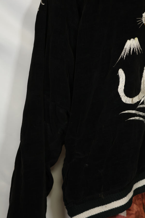1950年代 Japan Jacket 大きめサイズ 虎デザイン ブラック 補修あり 中古品