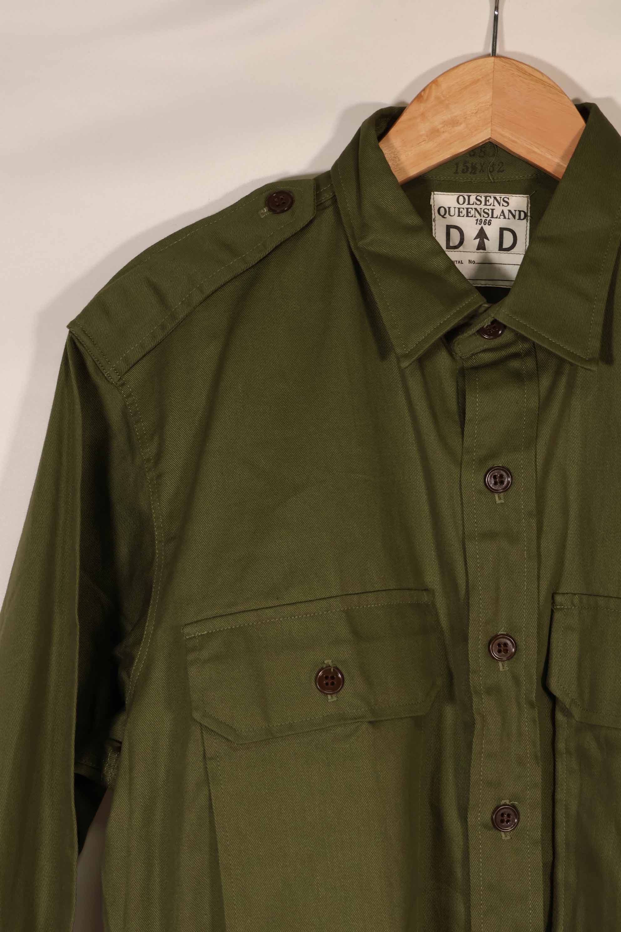 実物 1966年製 デッドストック オーストラリア軍 OD ファティーグシャツ 15 1/2 X32