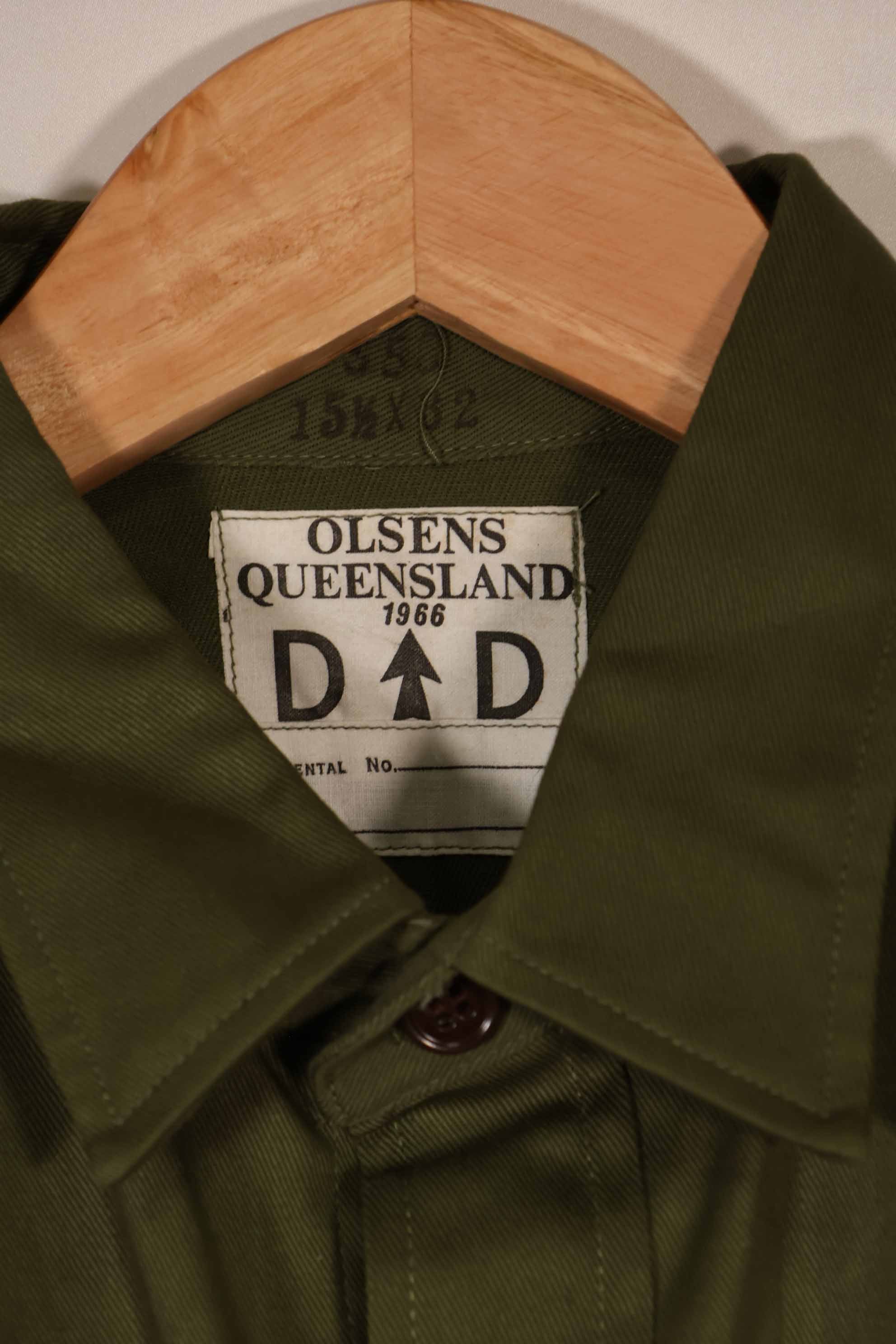 実物 1966年製 デッドストック オーストラリア軍 OD ファティーグシャツ 15 1/2 X32