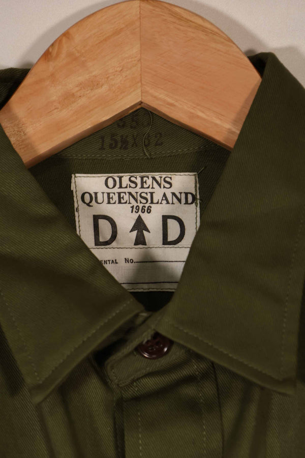 実物 1966年製 デッドストック オーストラリア軍 OD ファティーグシャツ 15 1/2 X32