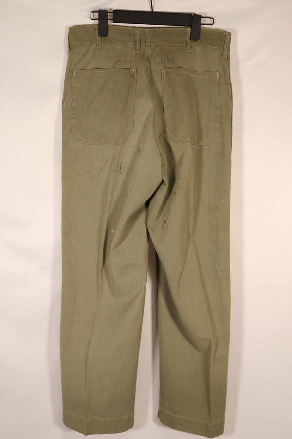 実物 1940年代 アメリカ海兵隊 USMC M42 HBT ユーティリティパンツ 退色 汚れあり