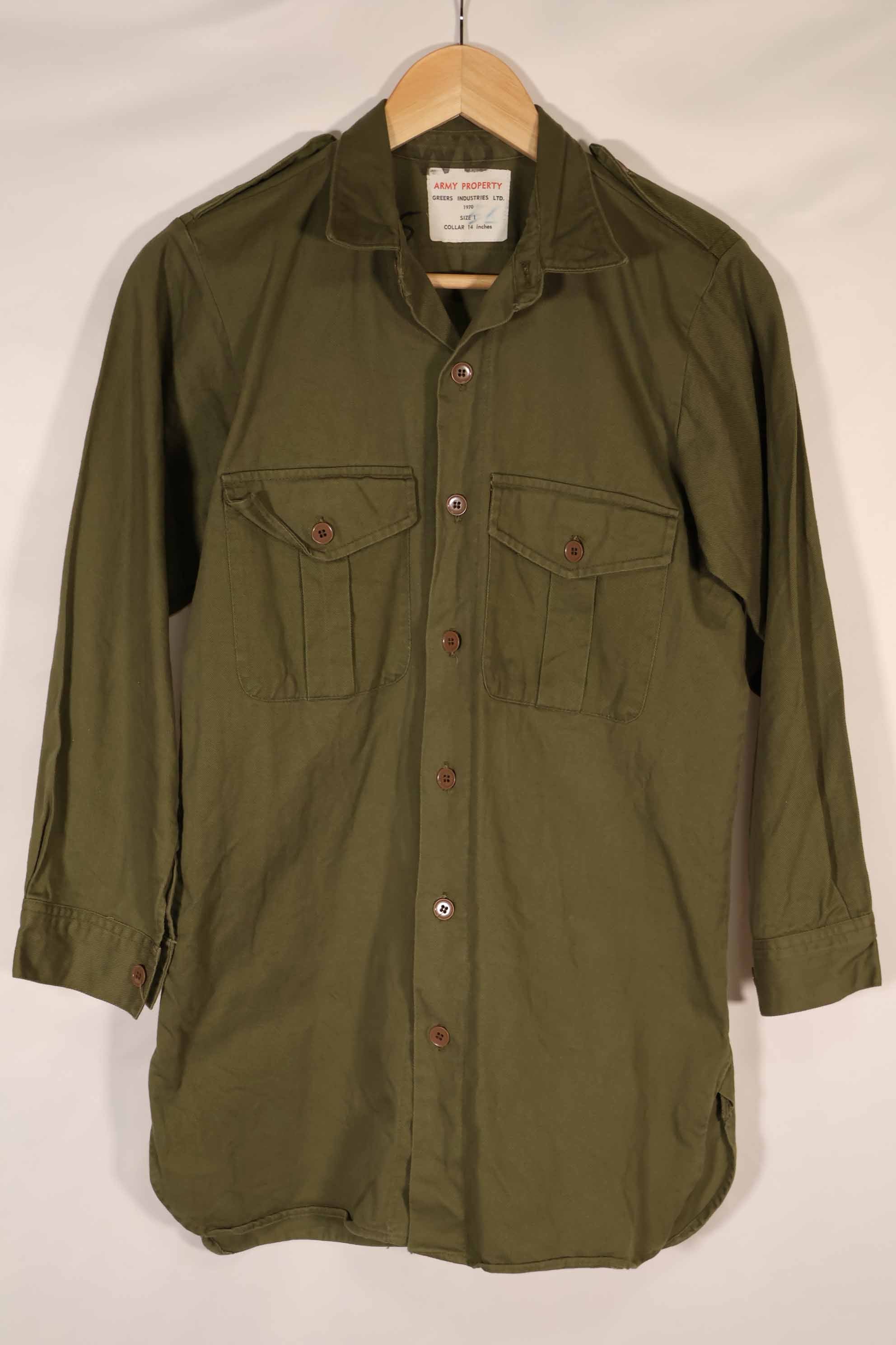 実物 1970年製 ニュージーランド軍 OD ファティーグシャツ Size 1 中古品