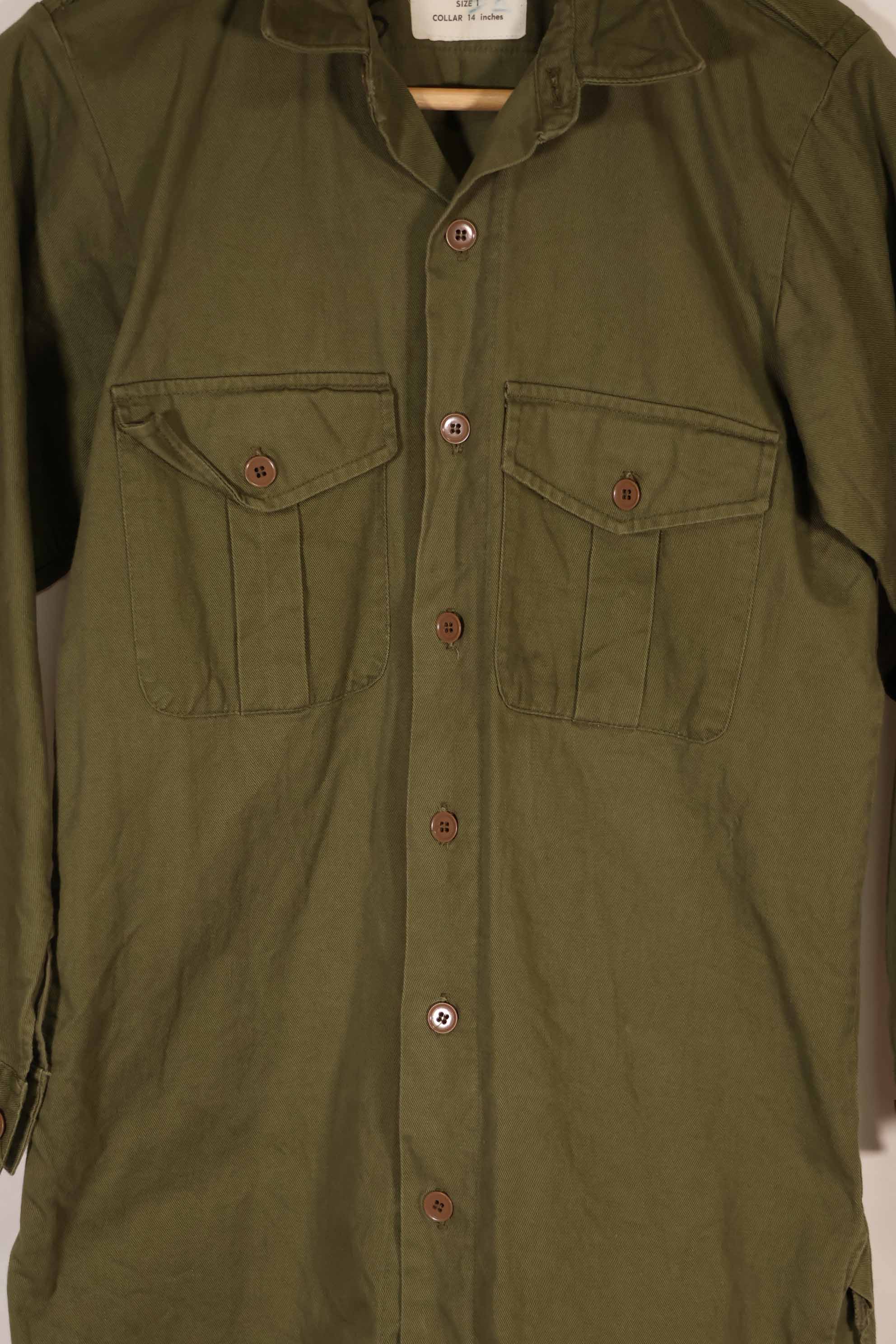 実物 1970年製 ニュージーランド軍 OD ファティーグシャツ Size 1 中古品