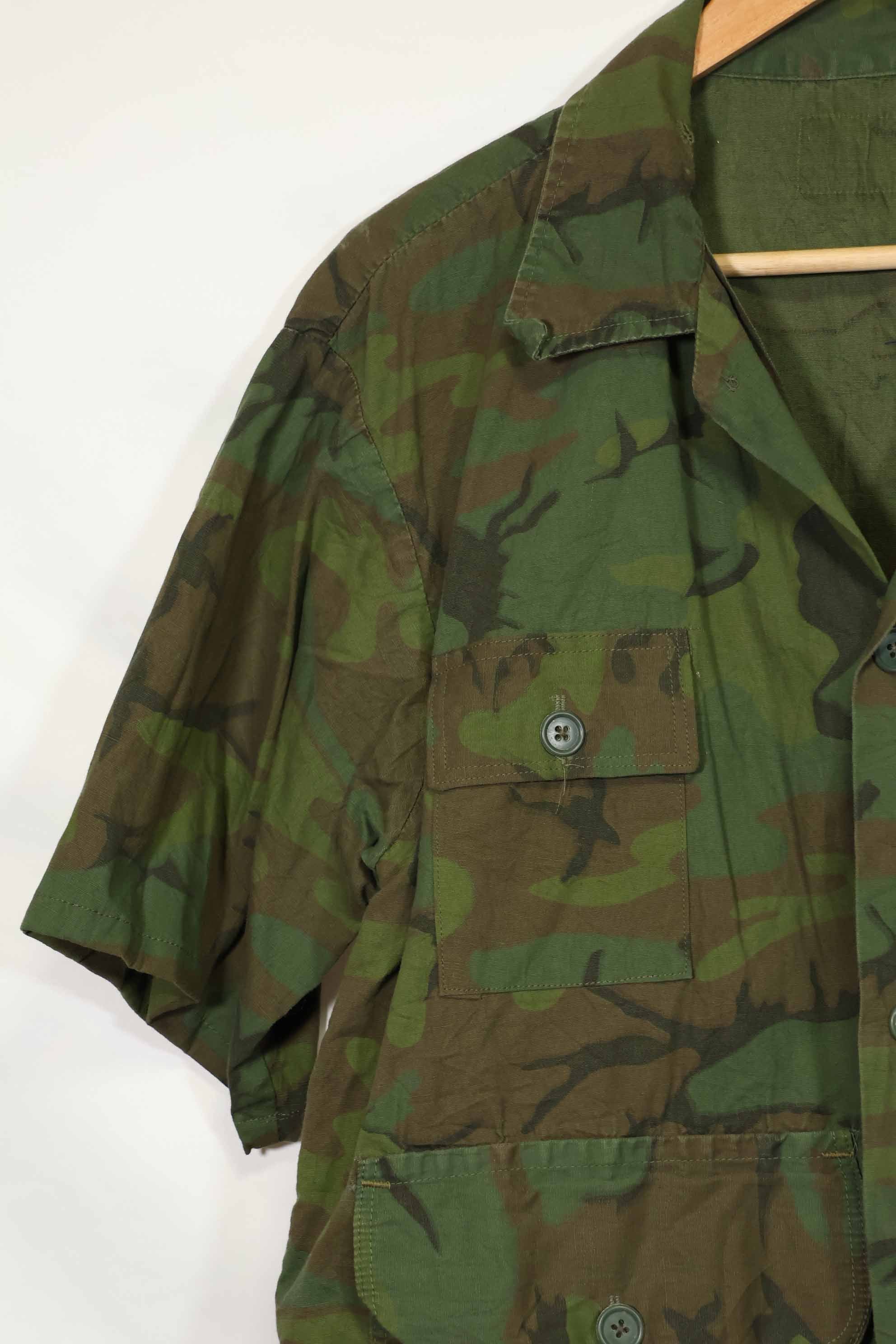 1960年代〜70年代 薄手生地 ハンティングシャツ インビジブルリーフ迷彩 半袖カスタム 中古品