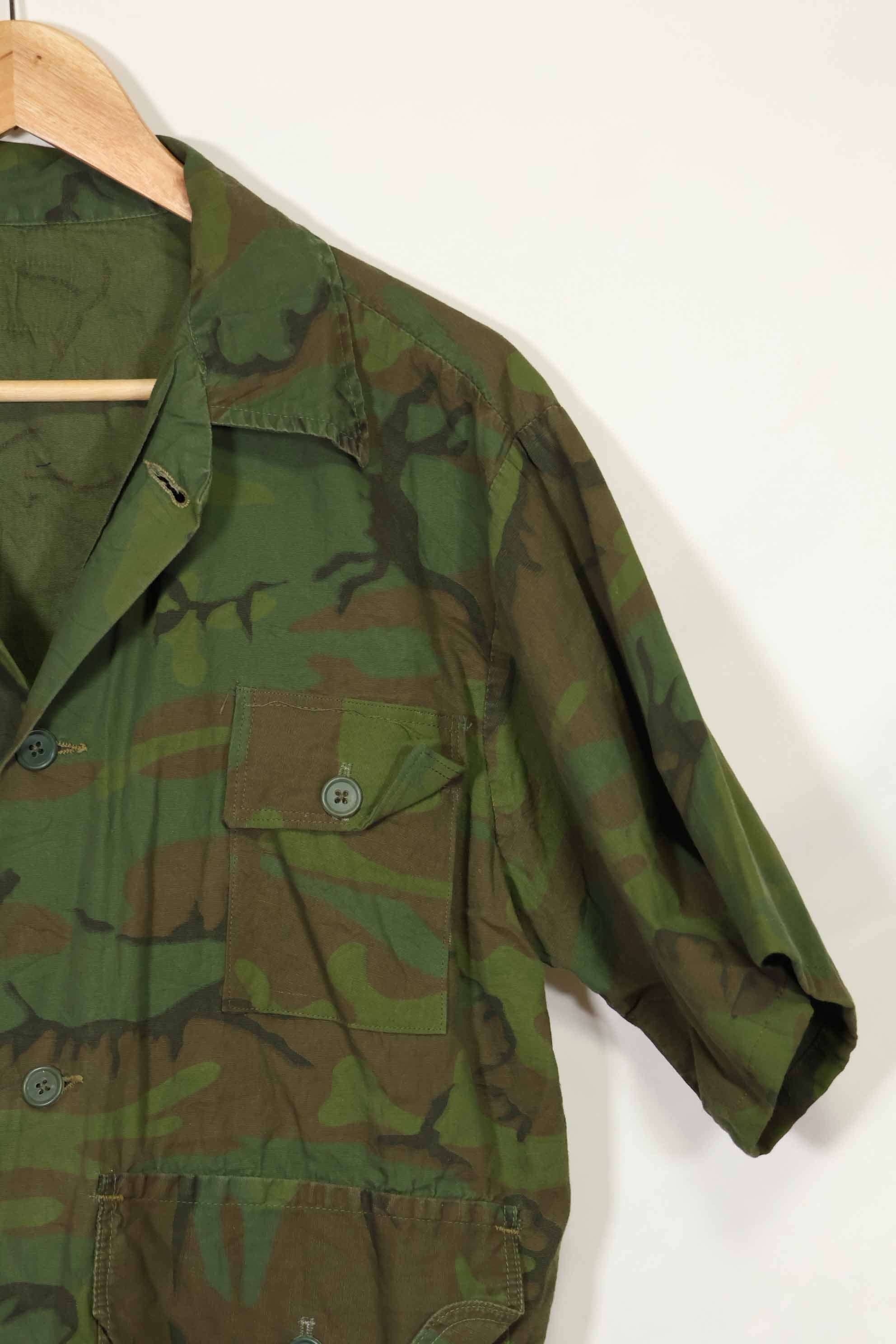 1960年代〜70年代 薄手生地 ハンティングシャツ インビジブルリーフ迷彩 半袖カスタム 中古品
