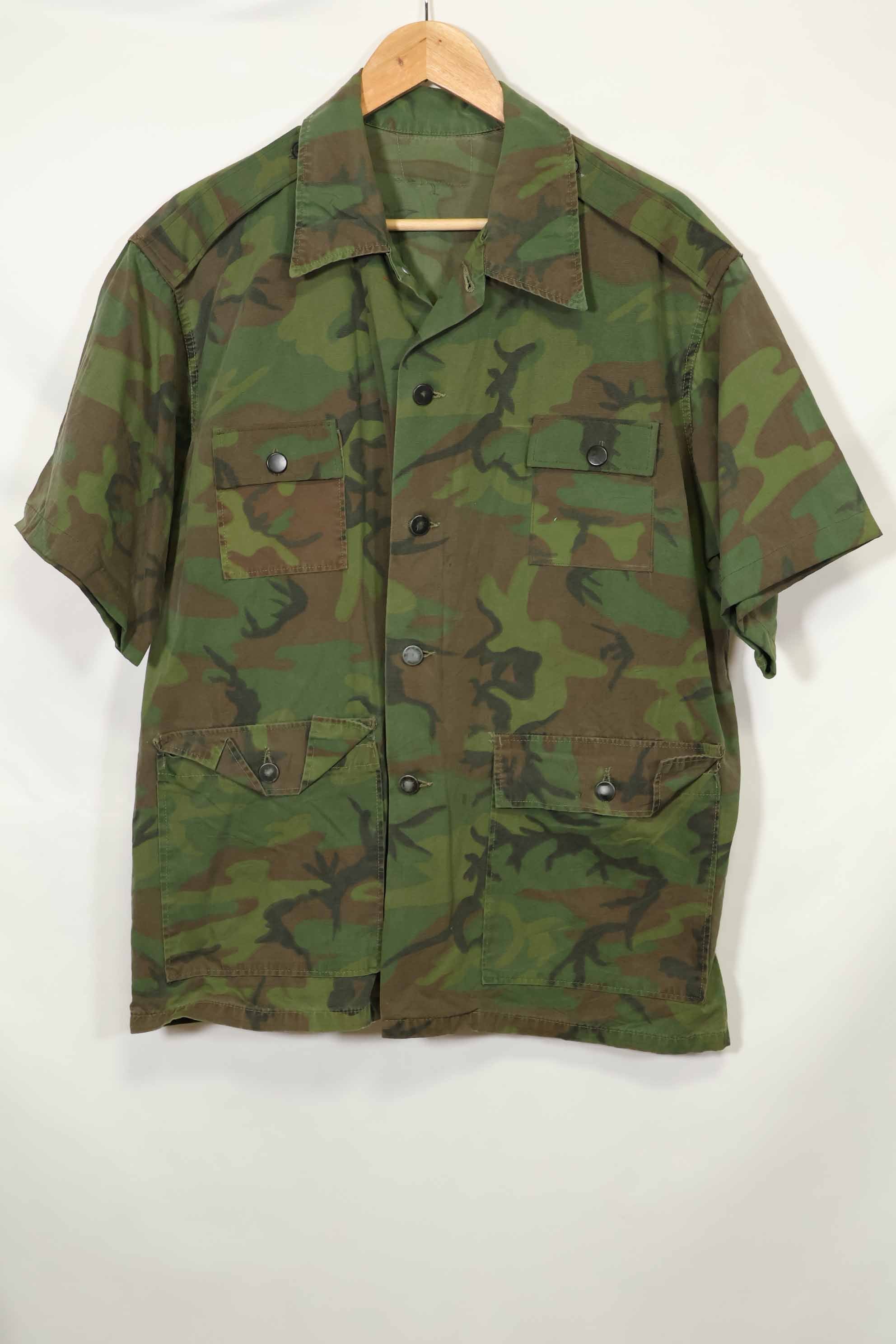 1960年代〜70年代 薄手生地 ハンティングシャツ インビジブルリーフ迷彩 半袖カスタム 中古品  B