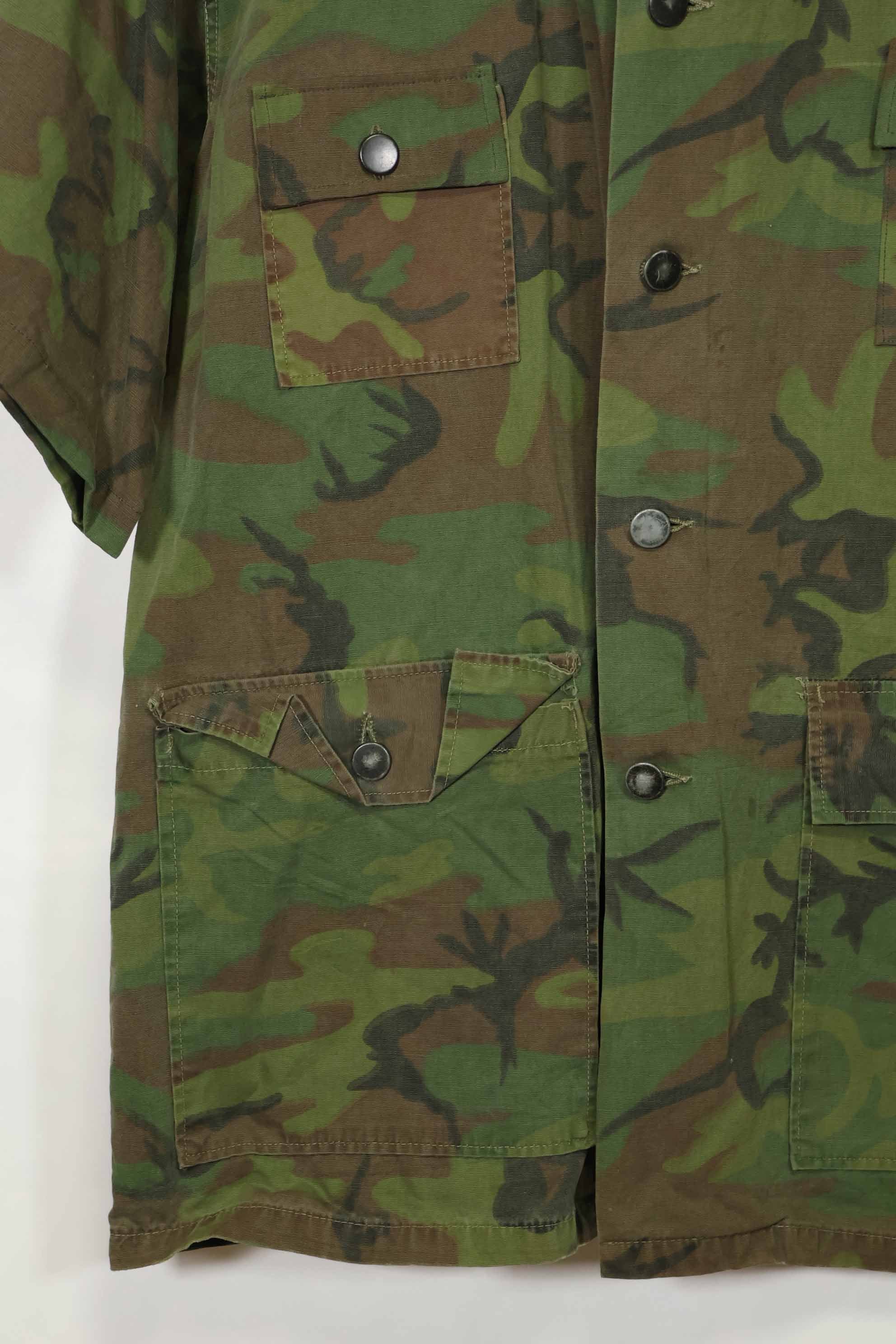 1960年代〜70年代 薄手生地 ハンティングシャツ インビジブルリーフ迷彩 半袖カスタム 中古品  B