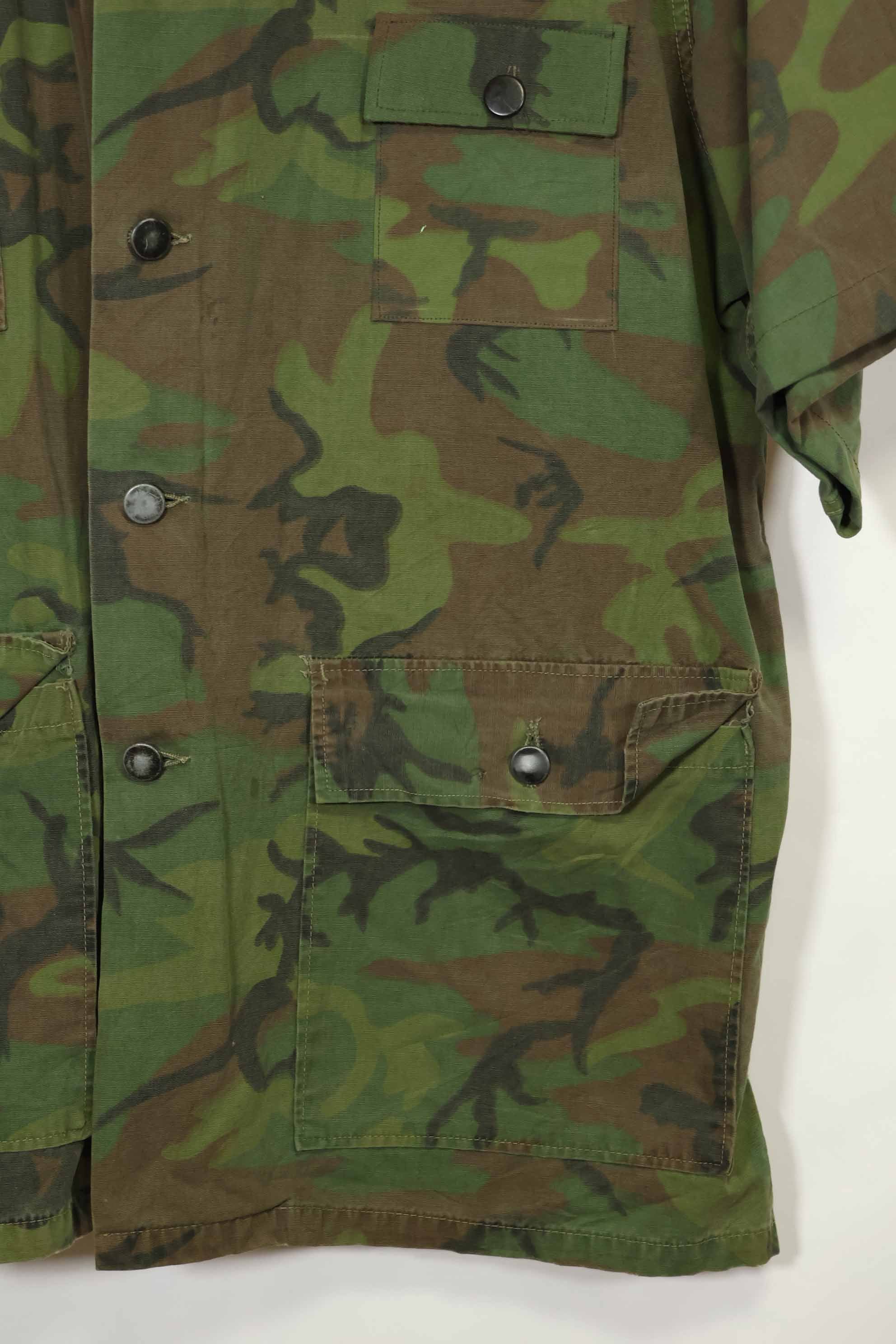 1960年代〜70年代 薄手生地 ハンティングシャツ インビジブルリーフ迷彩 半袖カスタム 中古品  B