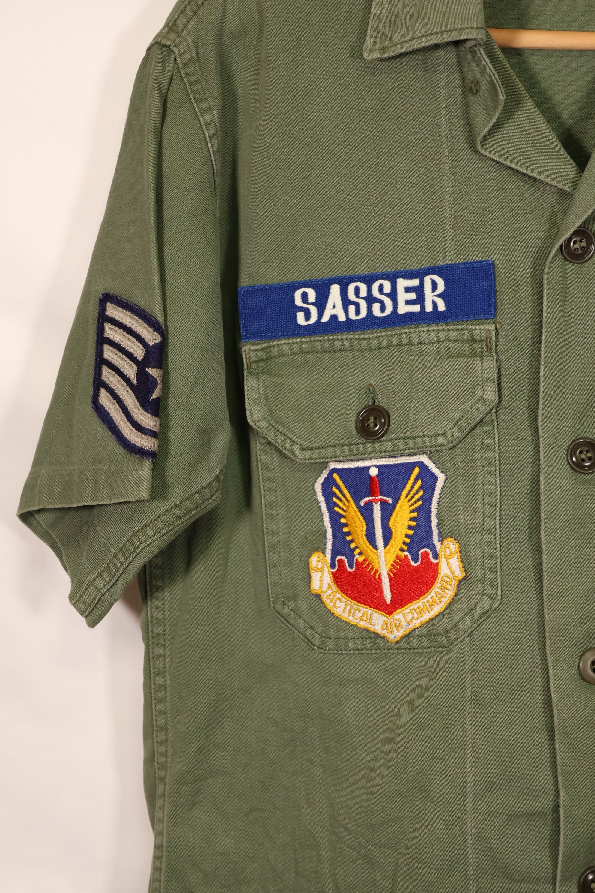 実物 1960年代ロット OG-107 USAF ユーティリティシャツ 直接刺繍あり