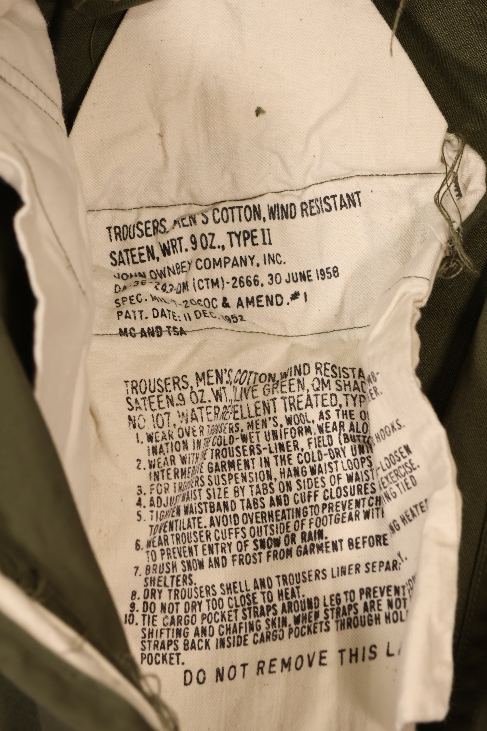 実物 1958年製 M51 コットン フィールドパンツ 中古品 S-R