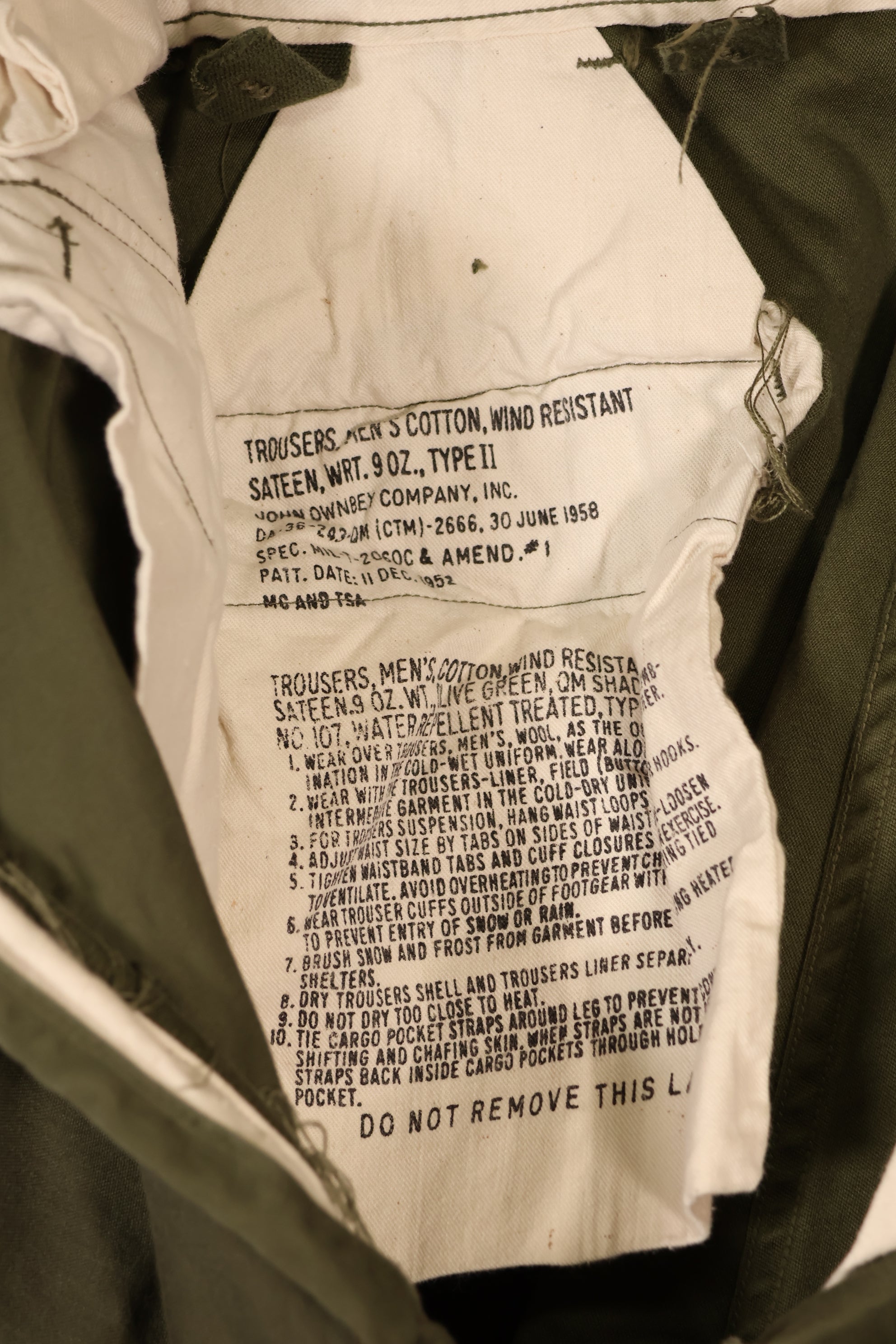 実物 1958年製 M51 コットン フィールドパンツ 中古品 S-R