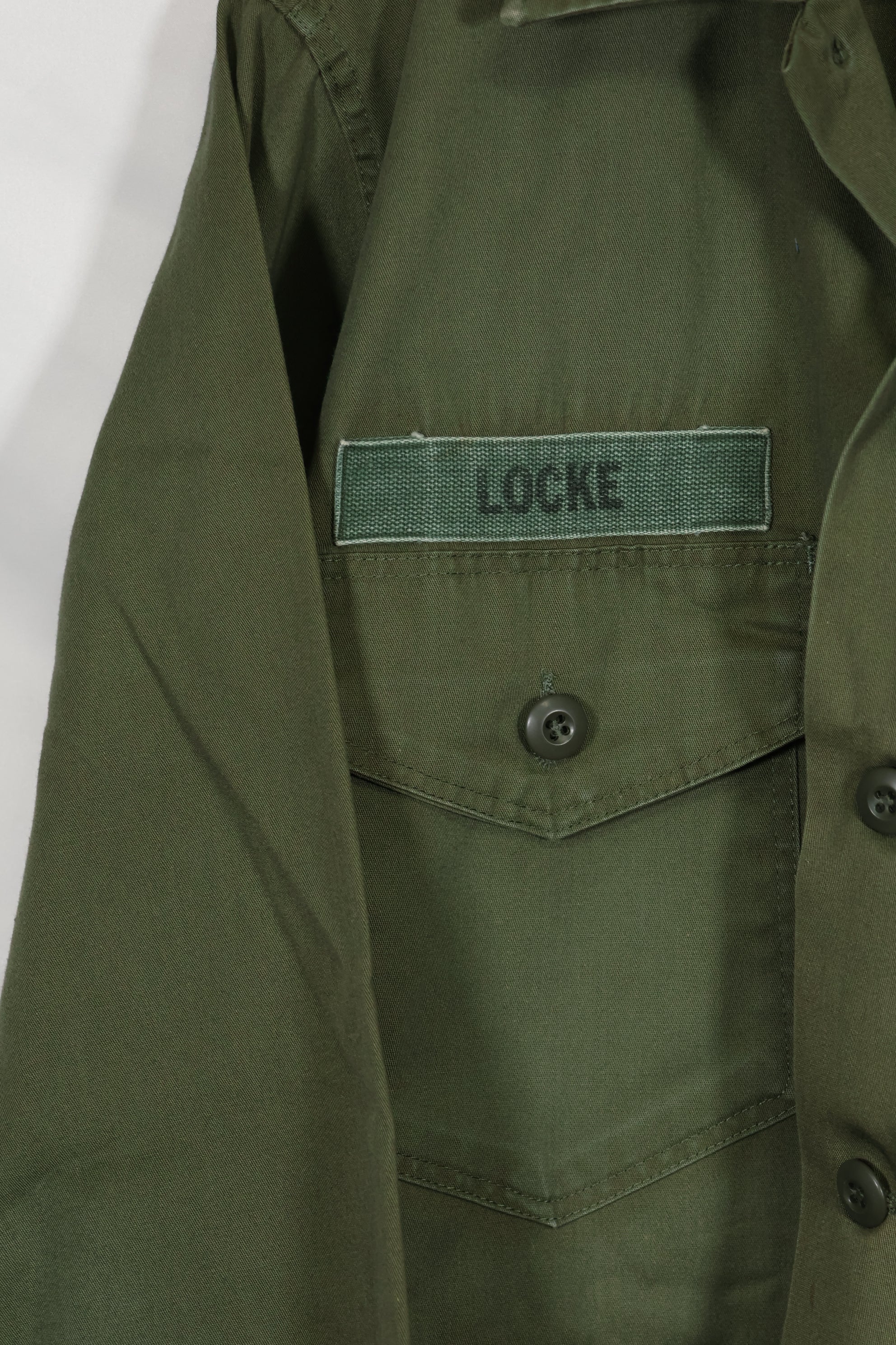 1960年代ロット OG-107 ユーティリティシャツ LOCKE 元SF隊員 放出 中古品 ノーアイロンシャツ A