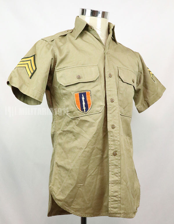 実物 アメリカ陸軍 コットンカーキシャツ サービスシャツ 階級章 パッチ付き 1st Signal Bde
