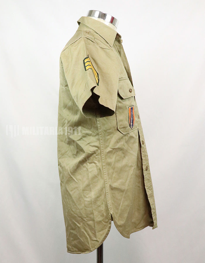 実物 アメリカ陸軍 コットンカーキシャツ サービスシャツ 階級章 パッチ付き 1st Signal Bde