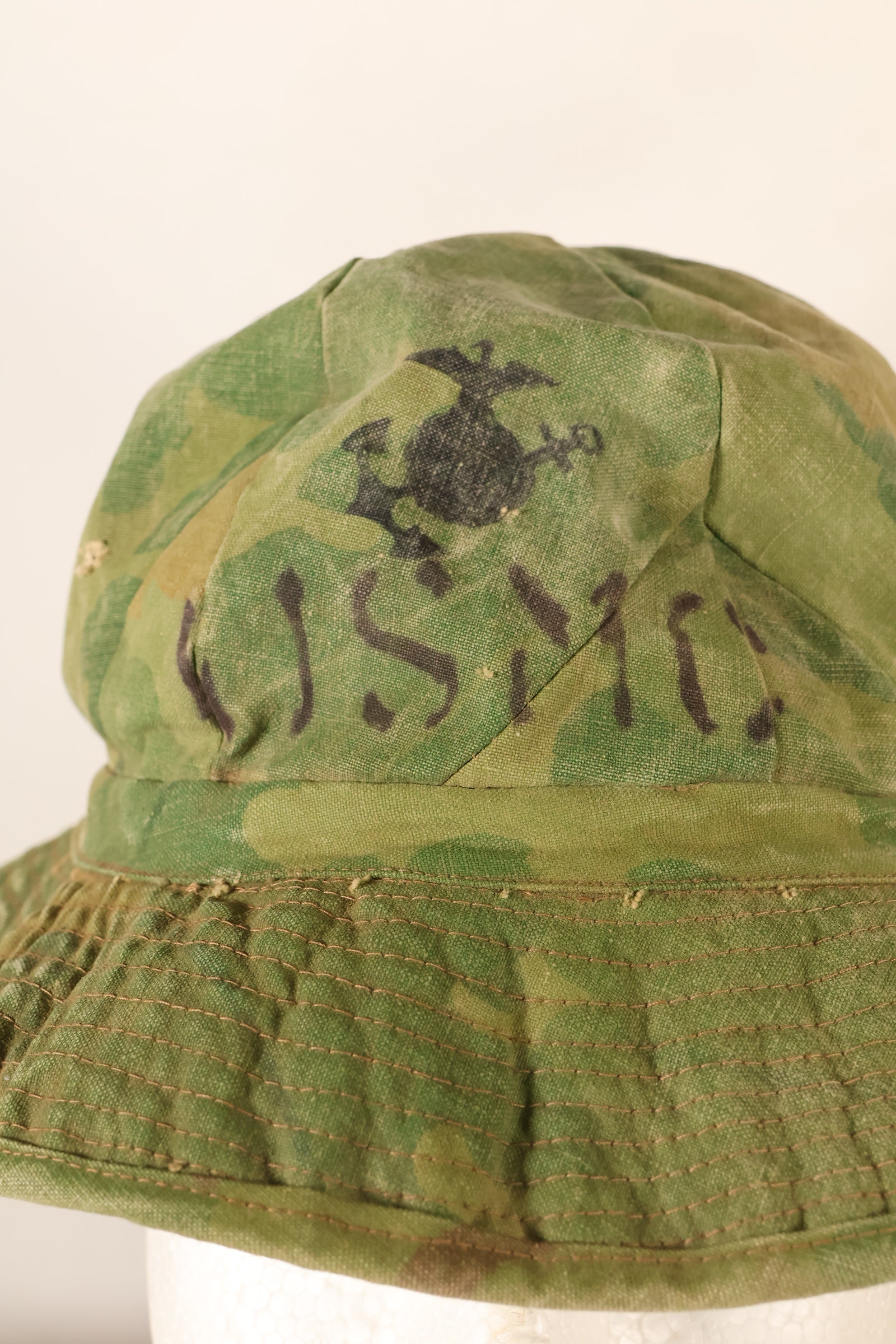1960年代〜70年代前半　USMC 個人調達品　ミッチェルパターン迷彩　シェルターハーフ製　ブーニーハット　中古品