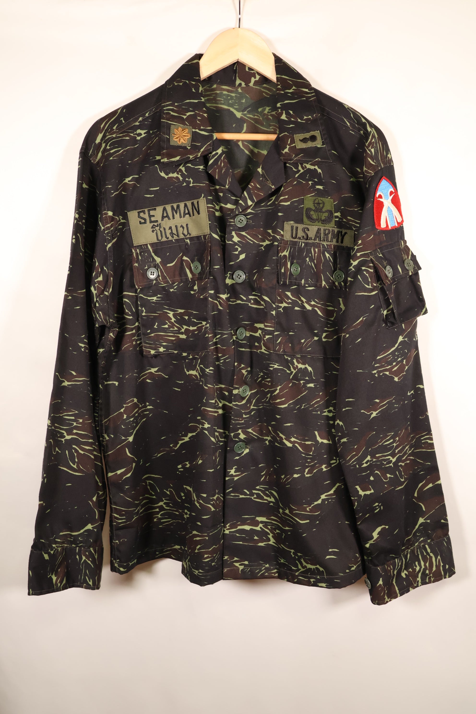 1970年代　タイ国境警備隊　シャドータイガー　ローカルメイド　タイガーストライプ　シャツ　中古品　B
