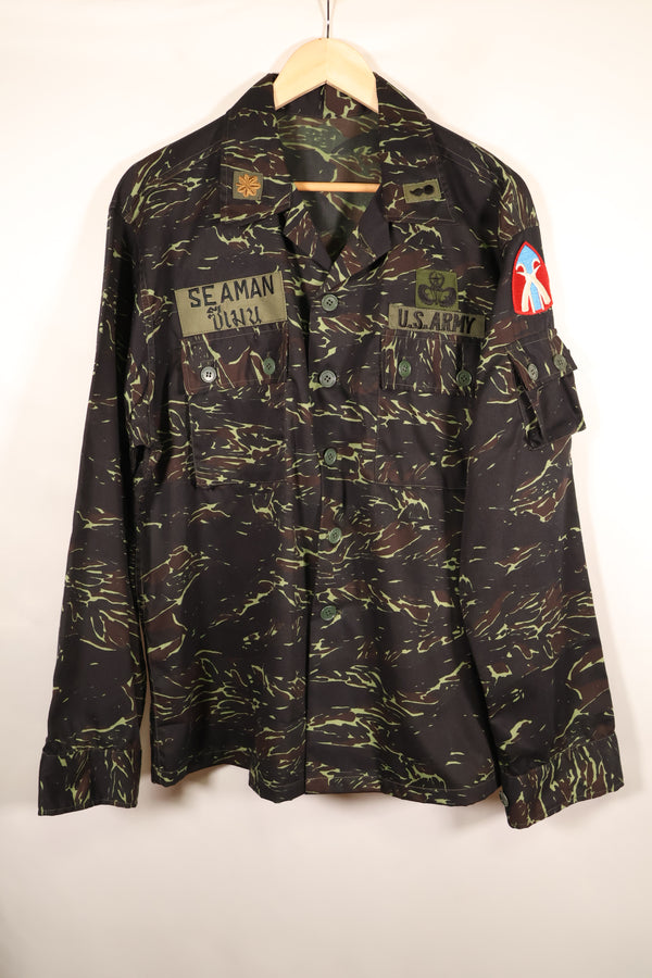 1970年代　タイ国境警備隊　シャドータイガー　ローカルメイド　タイガーストライプ　シャツ　中古品　B