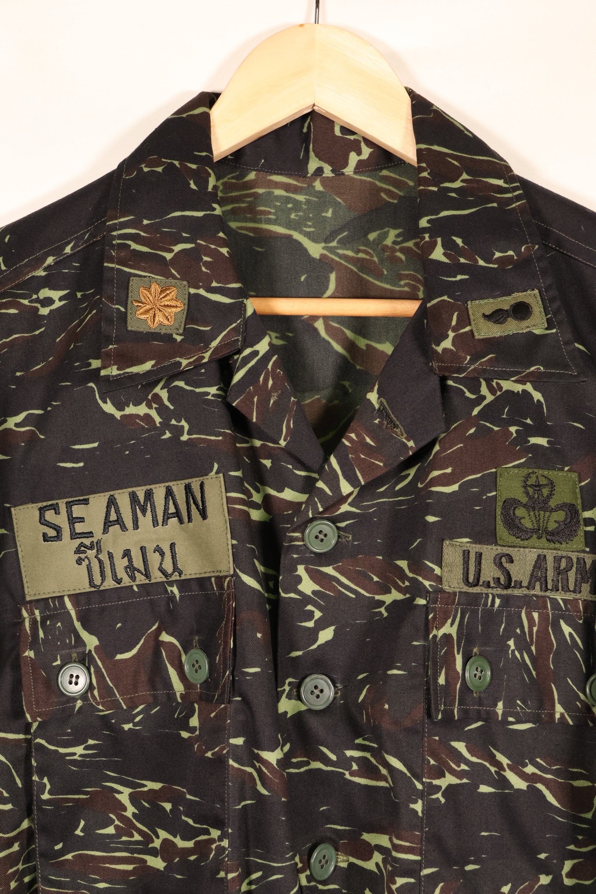 1970年代　タイ国境警備隊　シャドータイガー　ローカルメイド　タイガーストライプ　シャツ　中古品　B