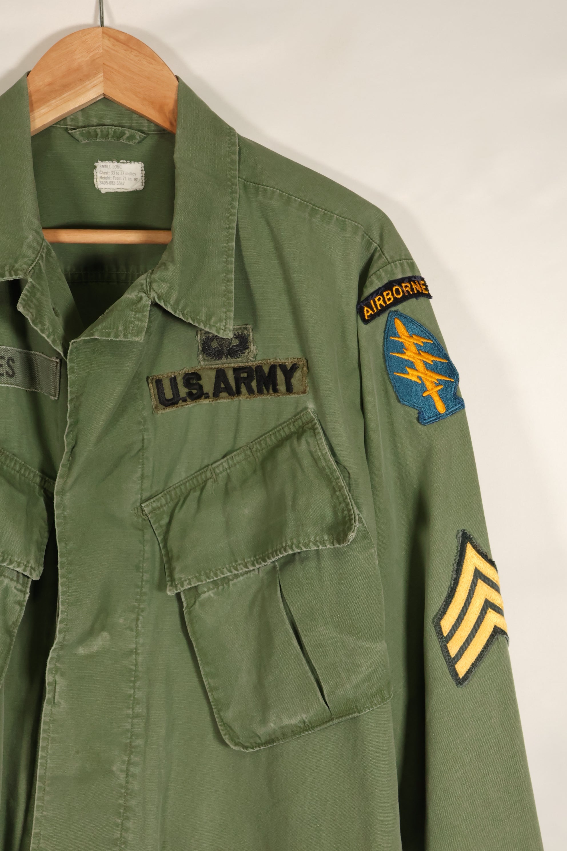 1967年頃　S-L　グリーンベレー兵士　3rd Model ジャングルファティーグ　ジャケット　退色あり　中古品