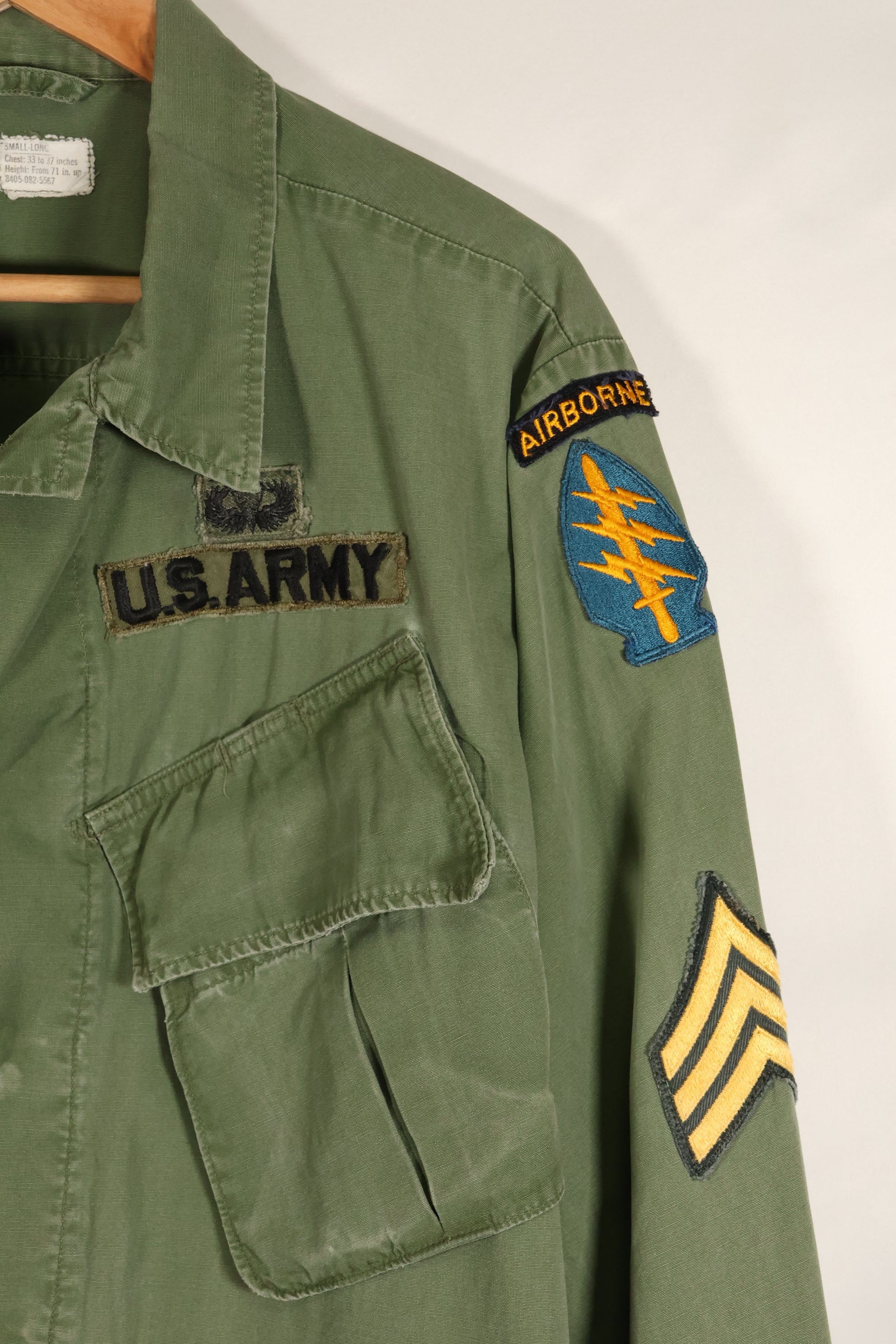 1967年頃　S-L　グリーンベレー兵士　3rd Model ジャングルファティーグ　ジャケット　退色あり　中古品