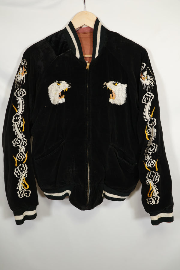 1950年代　Japan Jacket 大きめサイズ　虎デザイン　ブラック　補修あり　中古品