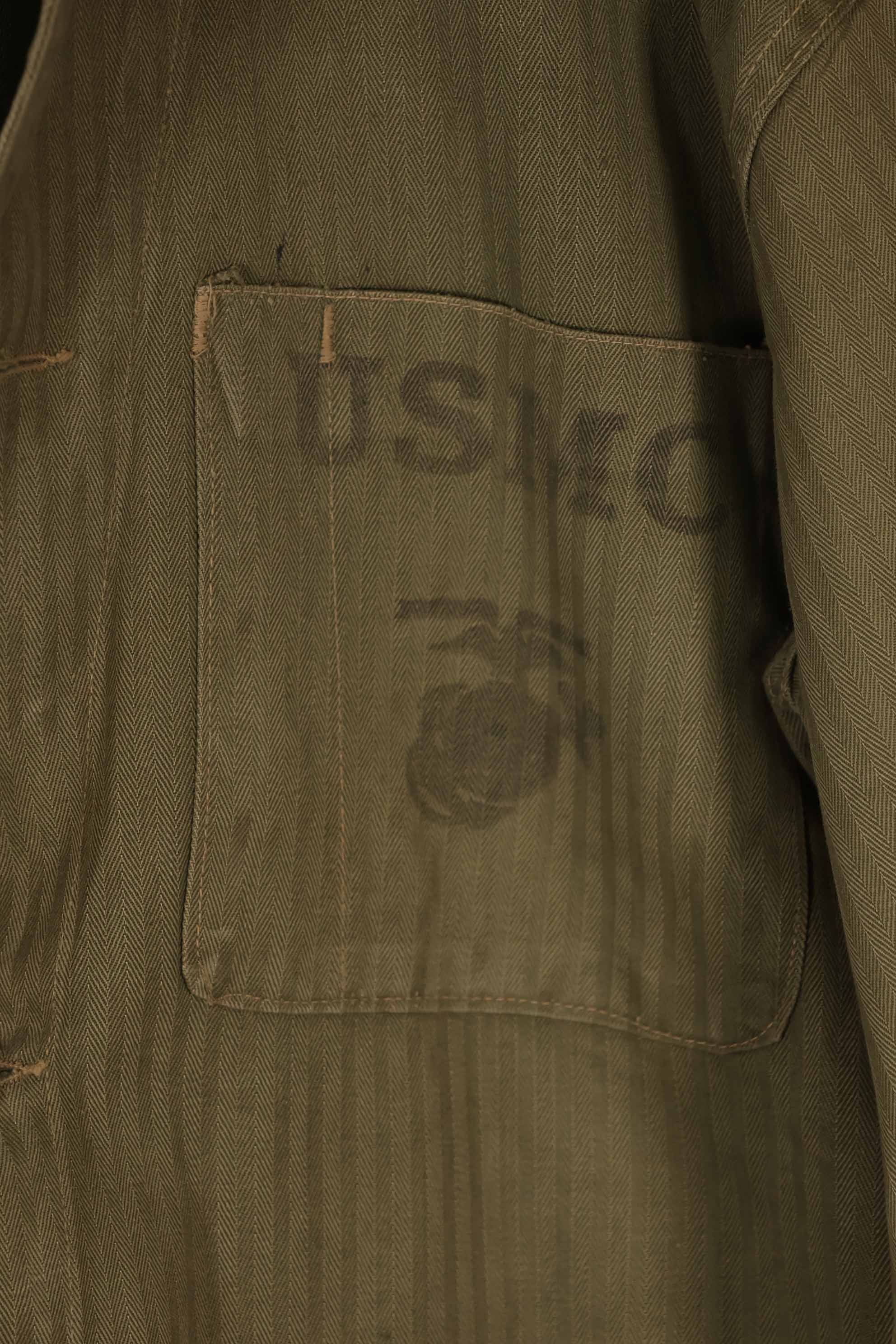 実物　1940年代　アメリカ海兵隊　USMC　M41 HBTユーティリティジャケット　ポケット欠損