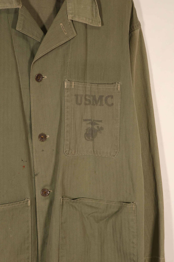 実物　1940年代　アメリカ海兵隊　USMC　M41 HBTユーティリティジャケット　退色　汚れあり