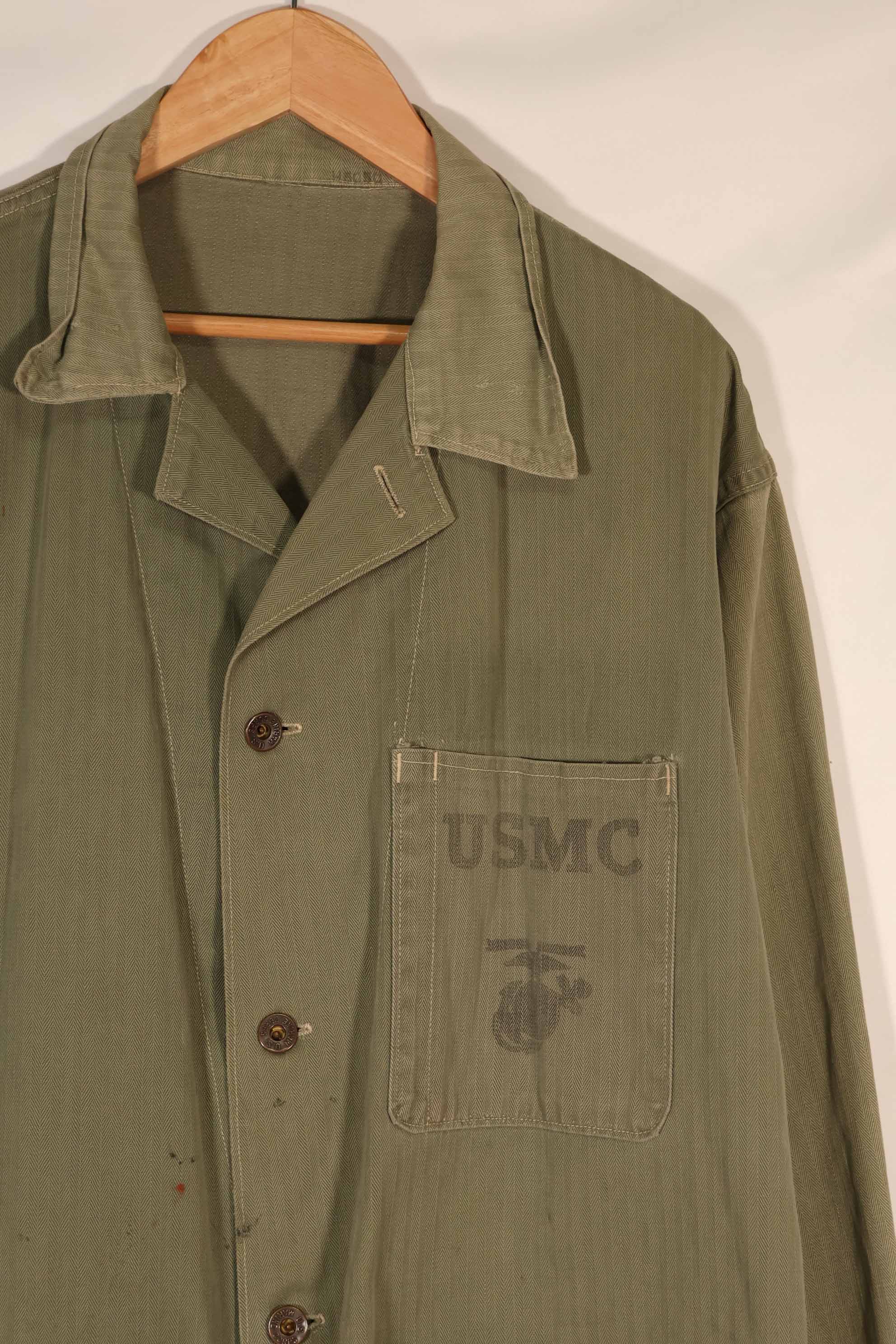 実物　1940年代　アメリカ海兵隊　USMC　M41 HBTユーティリティジャケット　退色　汚れあり