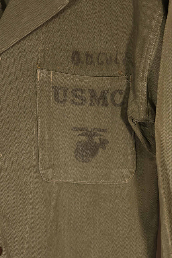 実物　1940年代　アメリカ海兵隊　USMC　M41 HBTユーティリティジャケット　退色あり　ポケット欠損