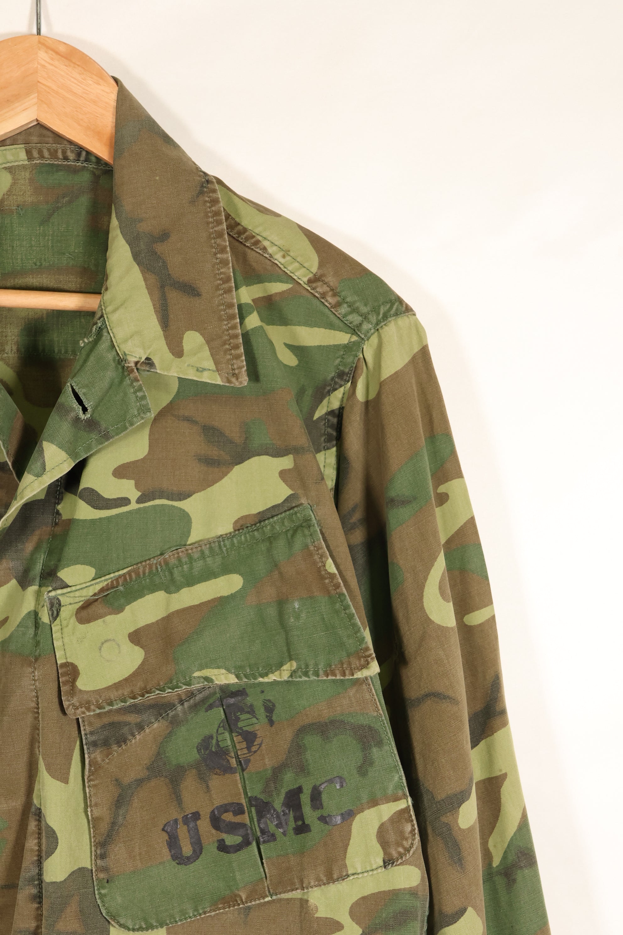 1967年頃契約　サイズタグ欠損　初期プリント　USMC ノンリップ ERDL ジャングルファティーグ　ジャケット　中古品