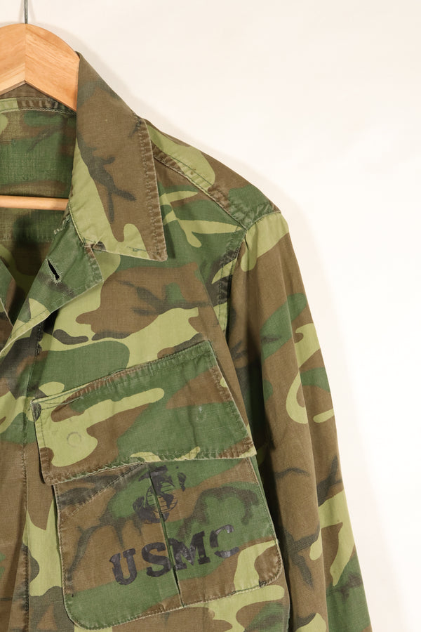 1967年頃契約　サイズタグ欠損　初期プリント　USMC ノンリップ ERDL ジャングルファティーグ　ジャケット　中古品