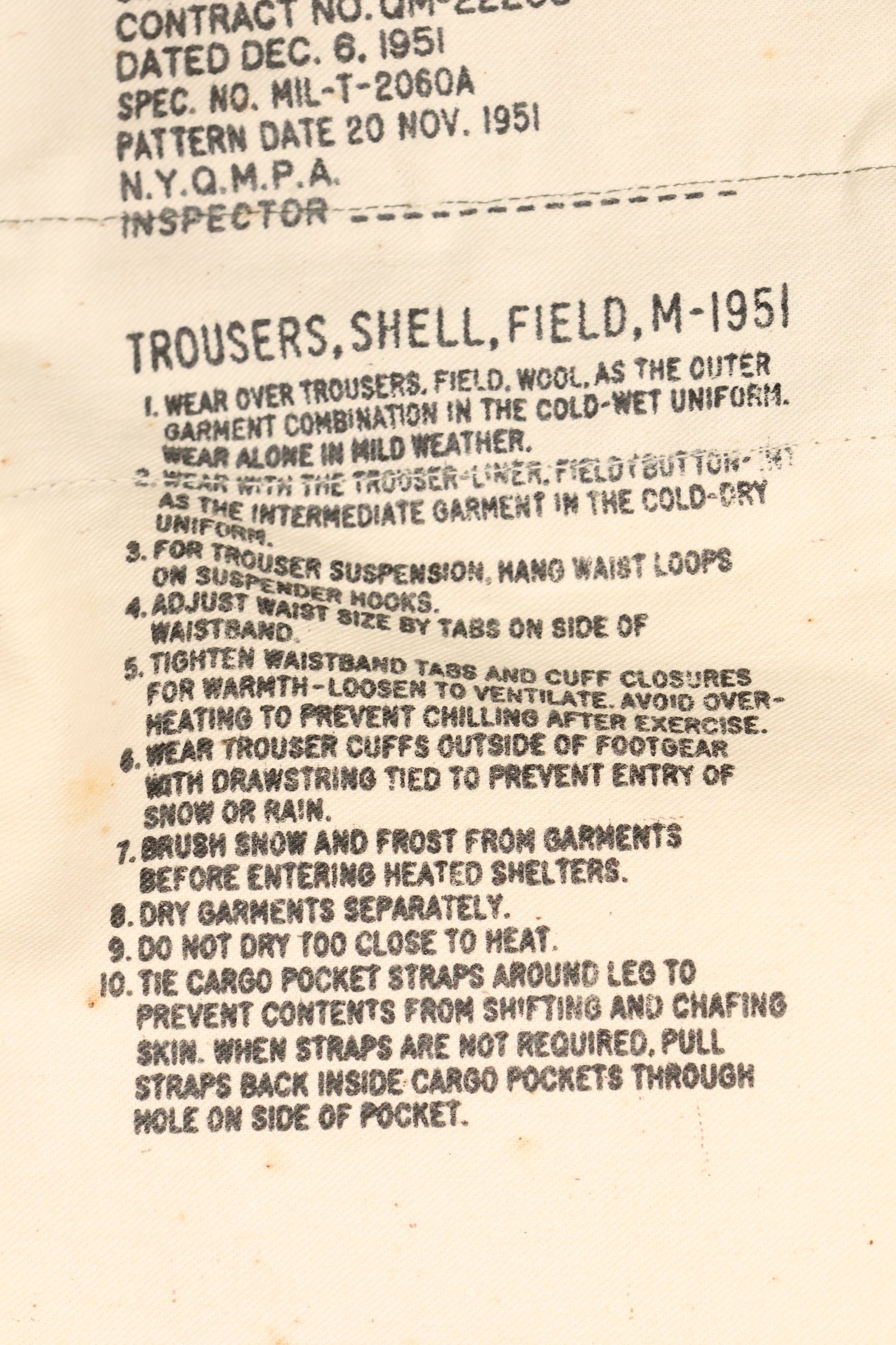 1951年契約　S-R　アメリカ陸軍　M51　フィールドパンツ　ほぼ未使用品　シミ汚れあり