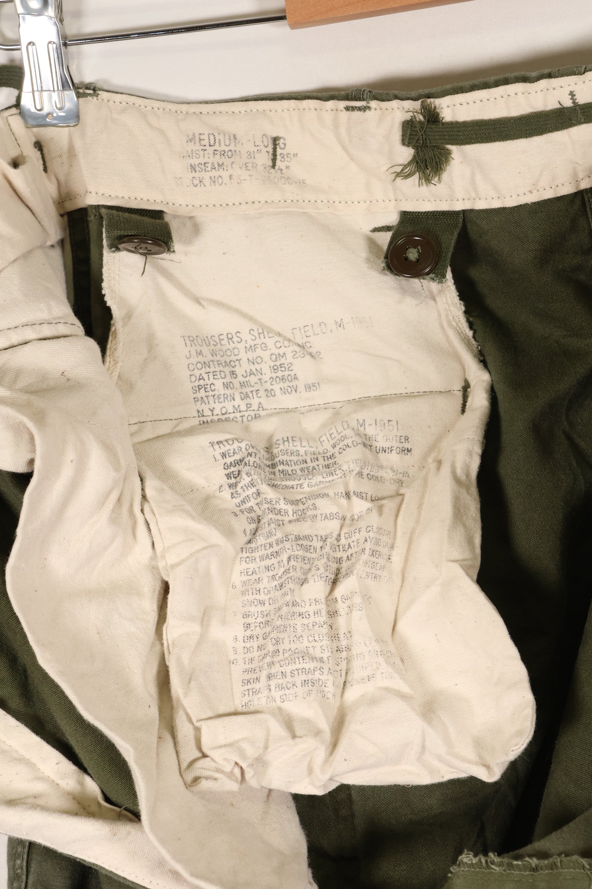 1952年契約　M-L　アメリカ軍　M51　フィールドパンツ　傷あり　中古品
