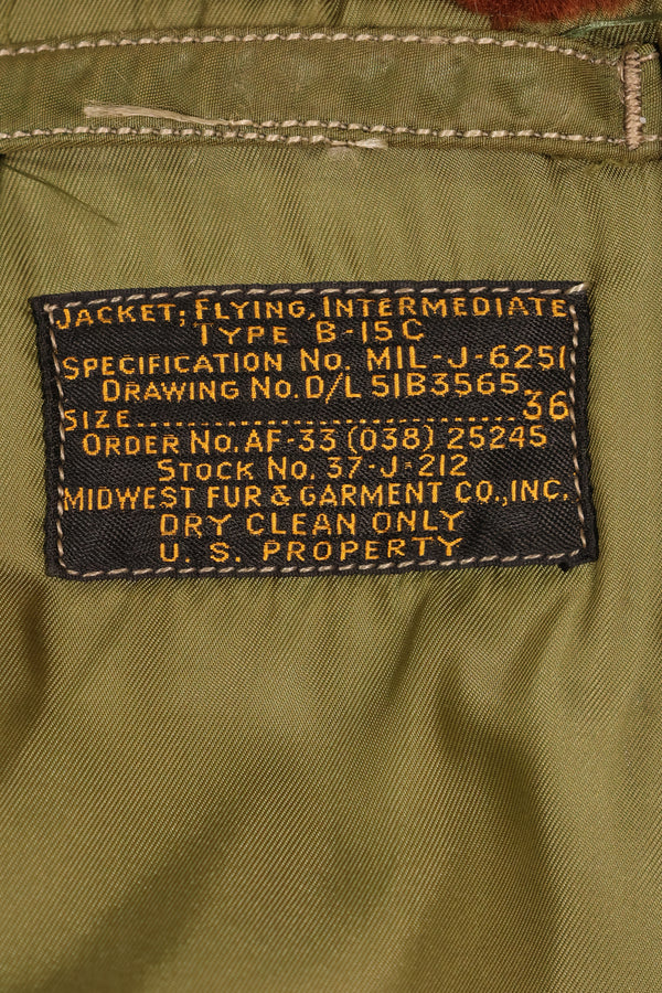 1940年代後半〜50年代前半　アメリカ空軍　B-15C　フライトジャケット　希少グリーン個体　中古品