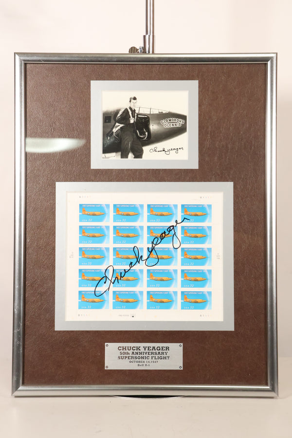 音速の壁突破50周年記念　チャック・イエーガー空軍准将　直筆サイン入り　写真と切手　フレーム