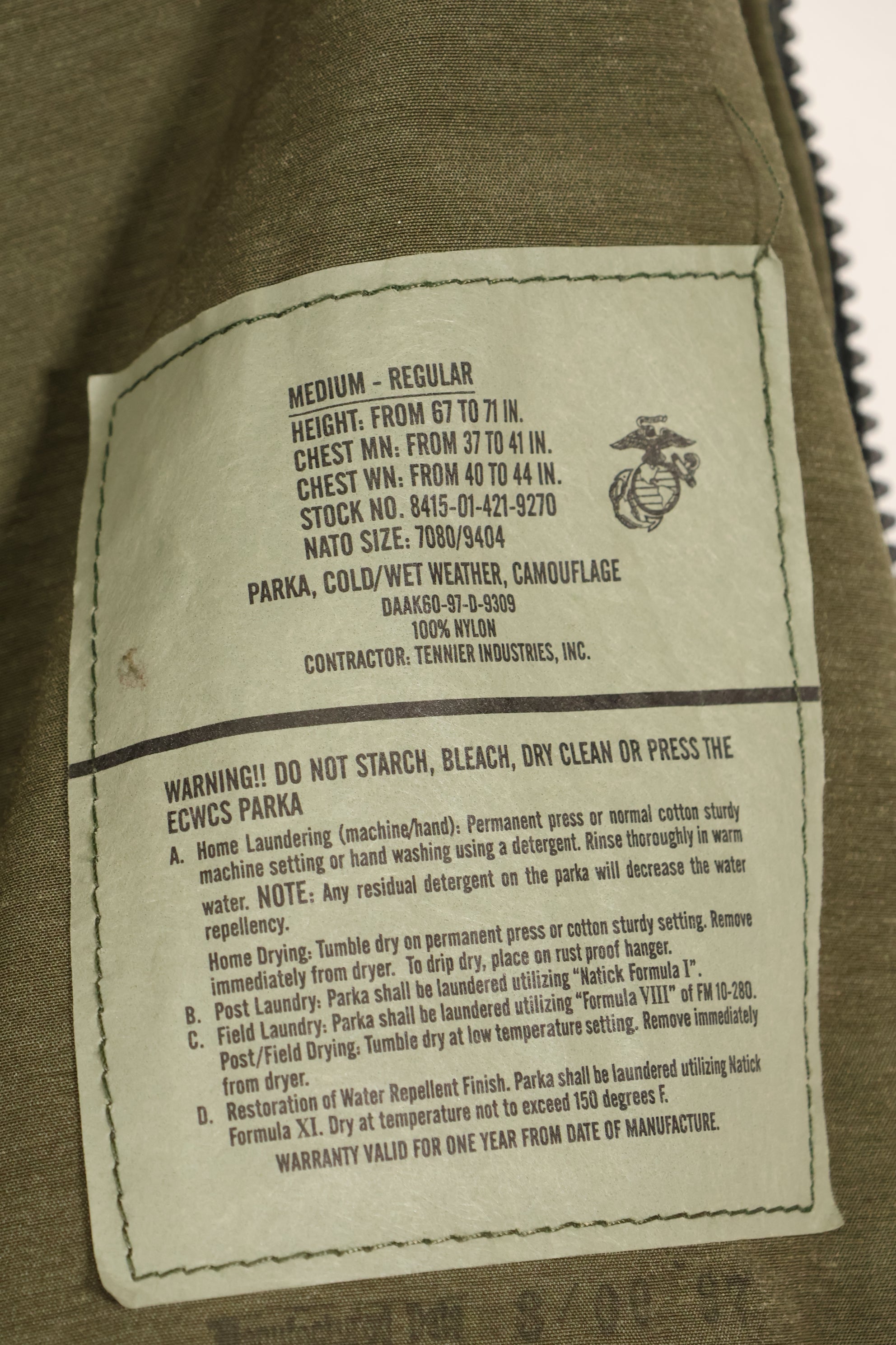 1997年会計　M-R　アメリカ軍　ウッドランド迷彩　ECWCS　Gen1 ゴアテックス　パーカー　中古品