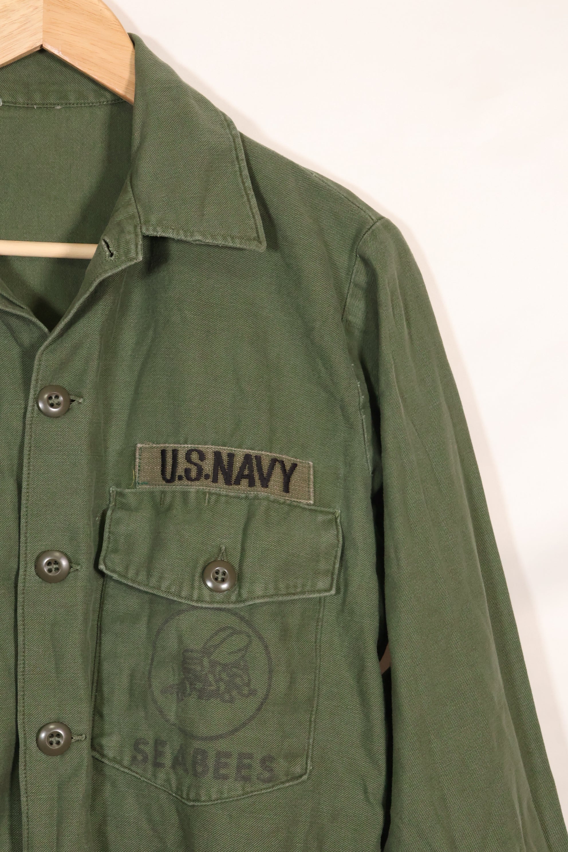 1967年契約　アメリカ海軍　OG-107 ユーティリティシャツ　工兵部隊 SEABEES　同一オーナー C