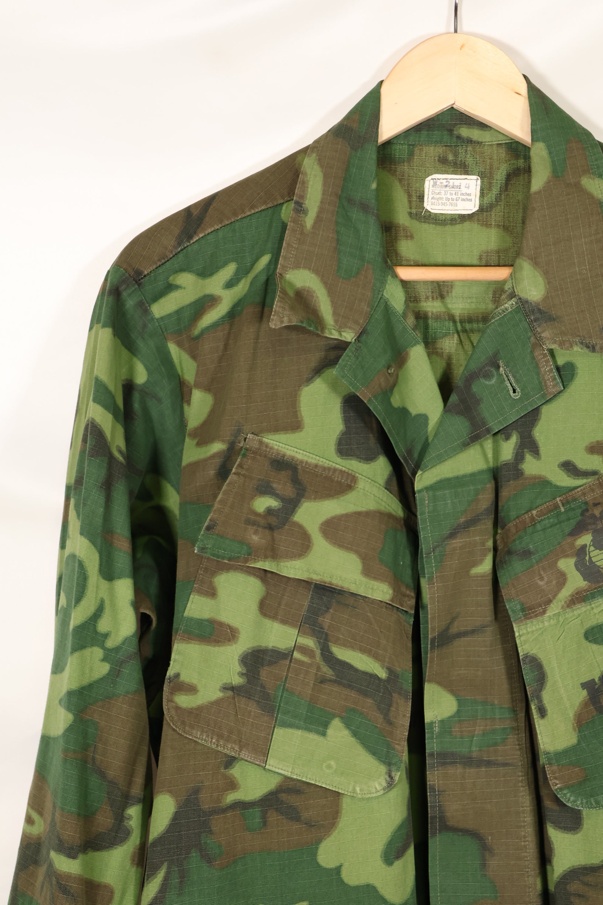 1970年契約　M-S　USMC　リップストップ　ERDL迷彩　ジャングルファティーグ　ジャケット　褪色あり　中古品