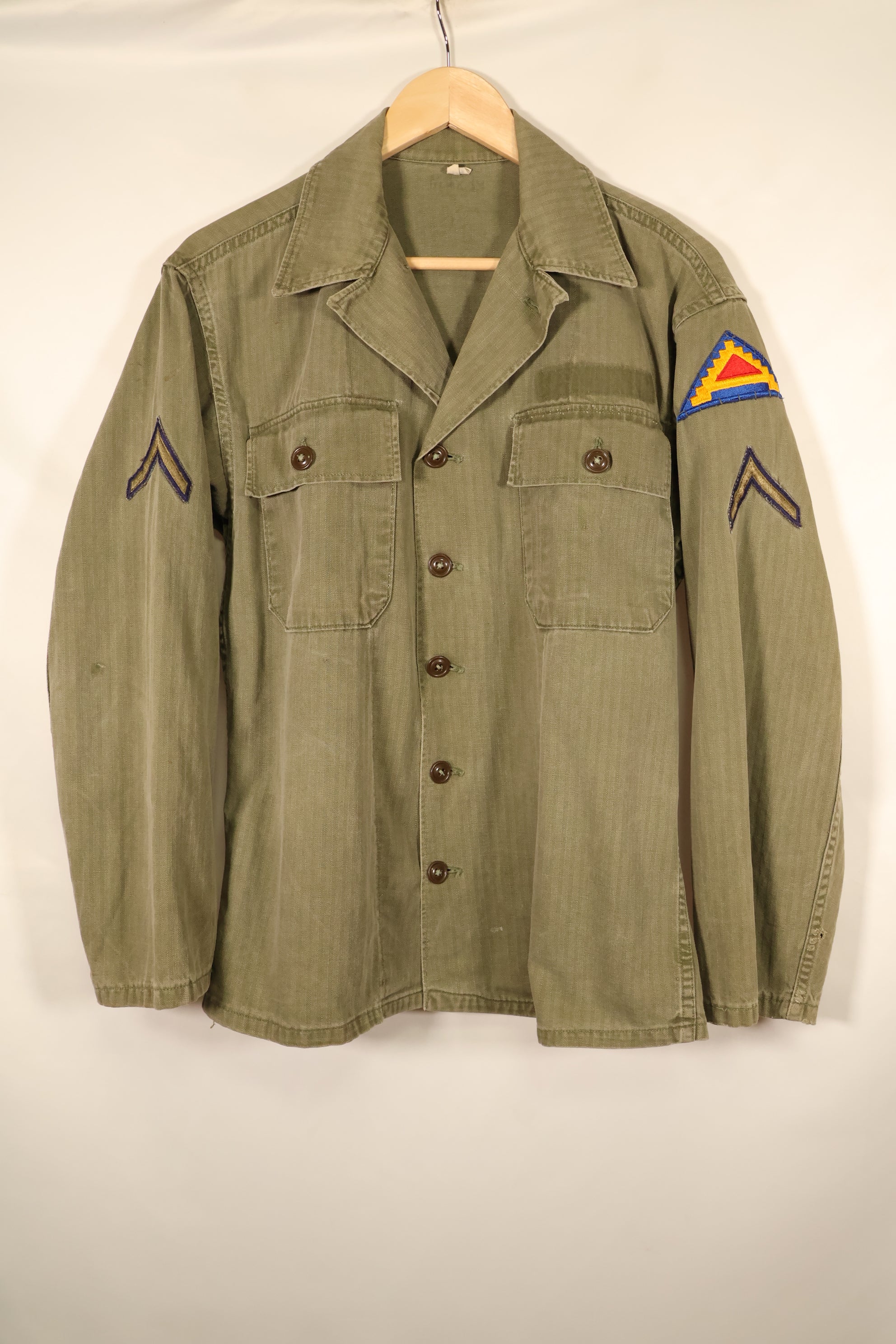 1940年代後半〜50年代　アメリカ陸軍　M-47 HBT　ユーティリティシャツ　パッチ付　中古品