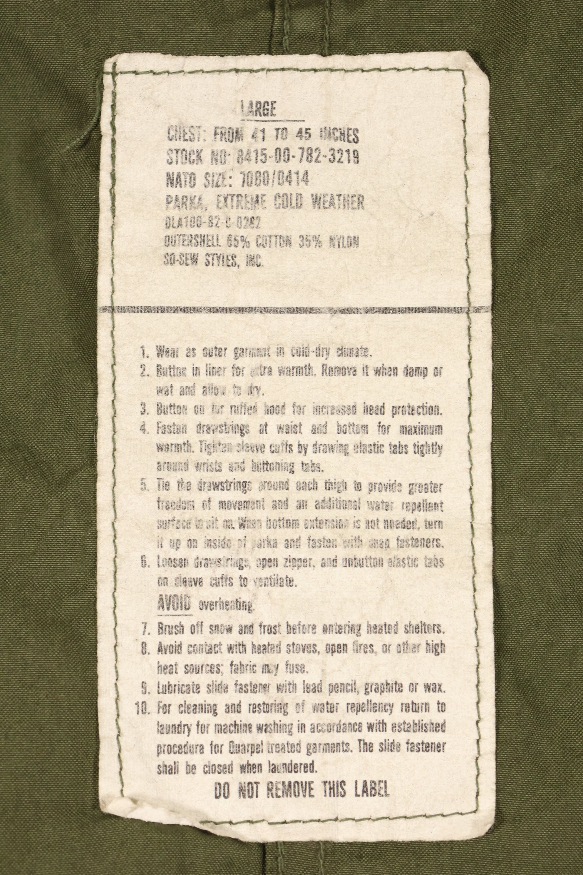 1982年契約　LARGE　M65 フィールドパーカー　フィッシュテイルパーカー　中古品　シェルのみ