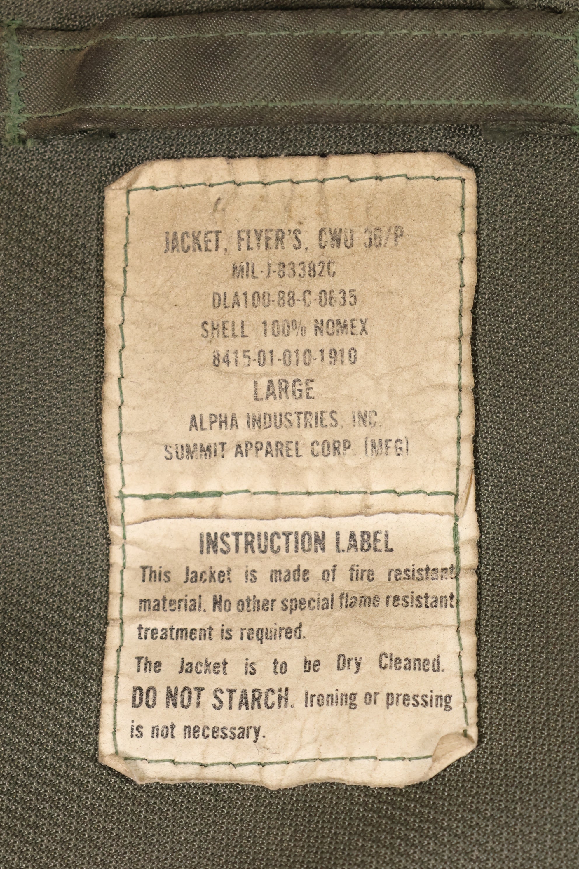 1988年契約　LARGE　アメリカ空軍　CWU-36P フライトジャケット　ライトゾーン　中古品