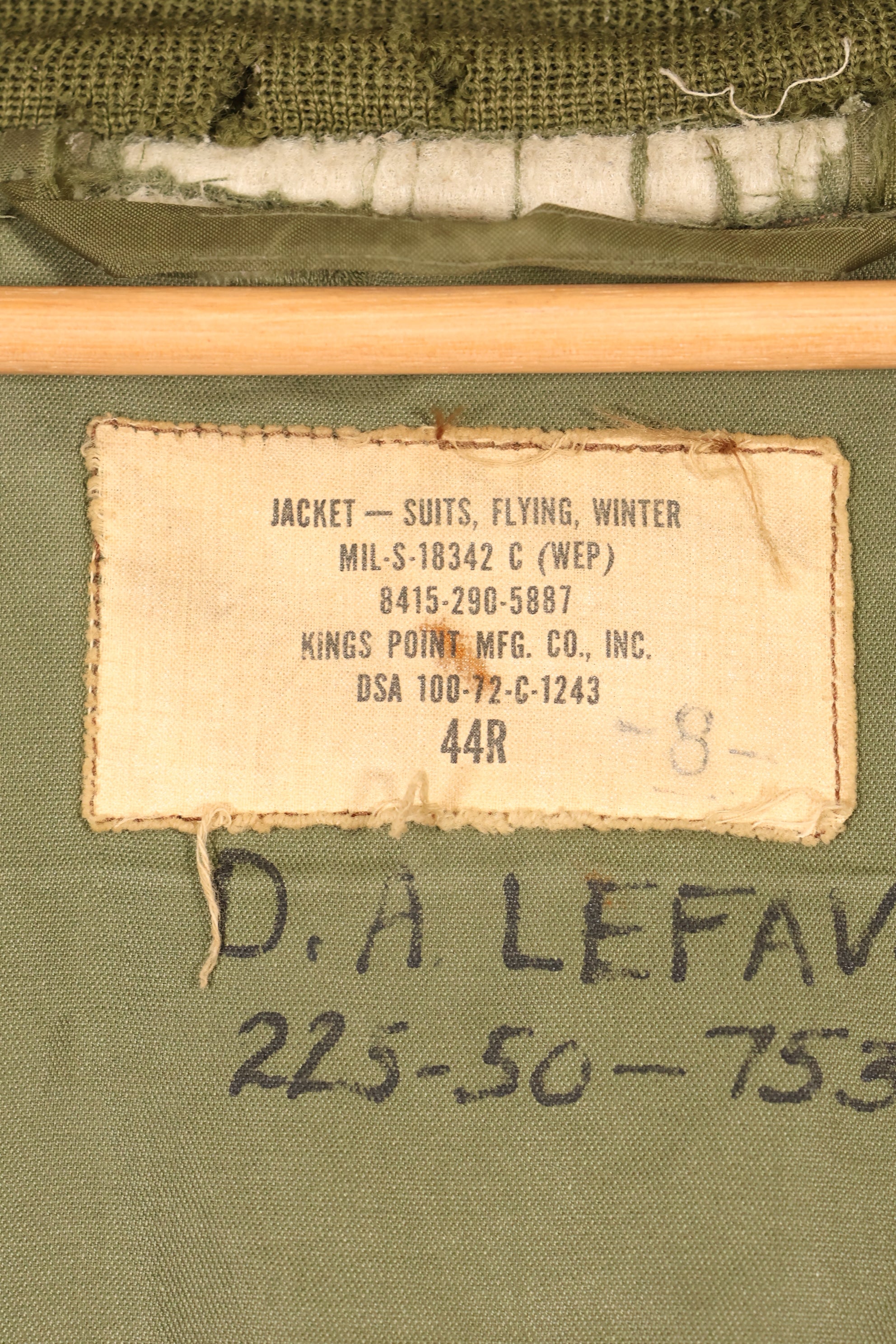 1972年契約　44R　アメリカ海軍　冬季用フライトジャケット　WEPジャケット　中古品