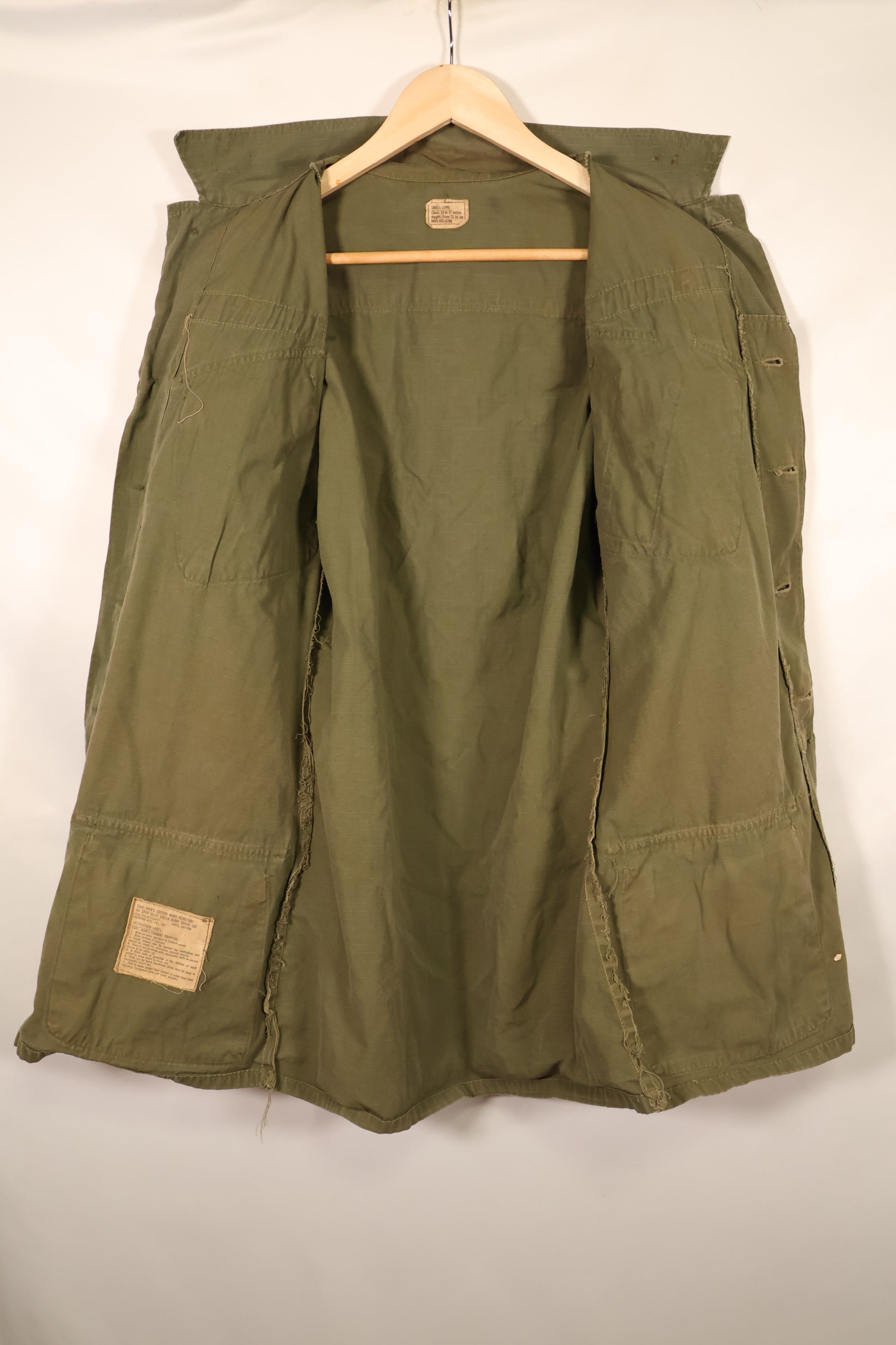 1968年契約　S-L　4th Model リップストップ　ジャングルファティーグ　ジャケット　パッチ付き　中古品